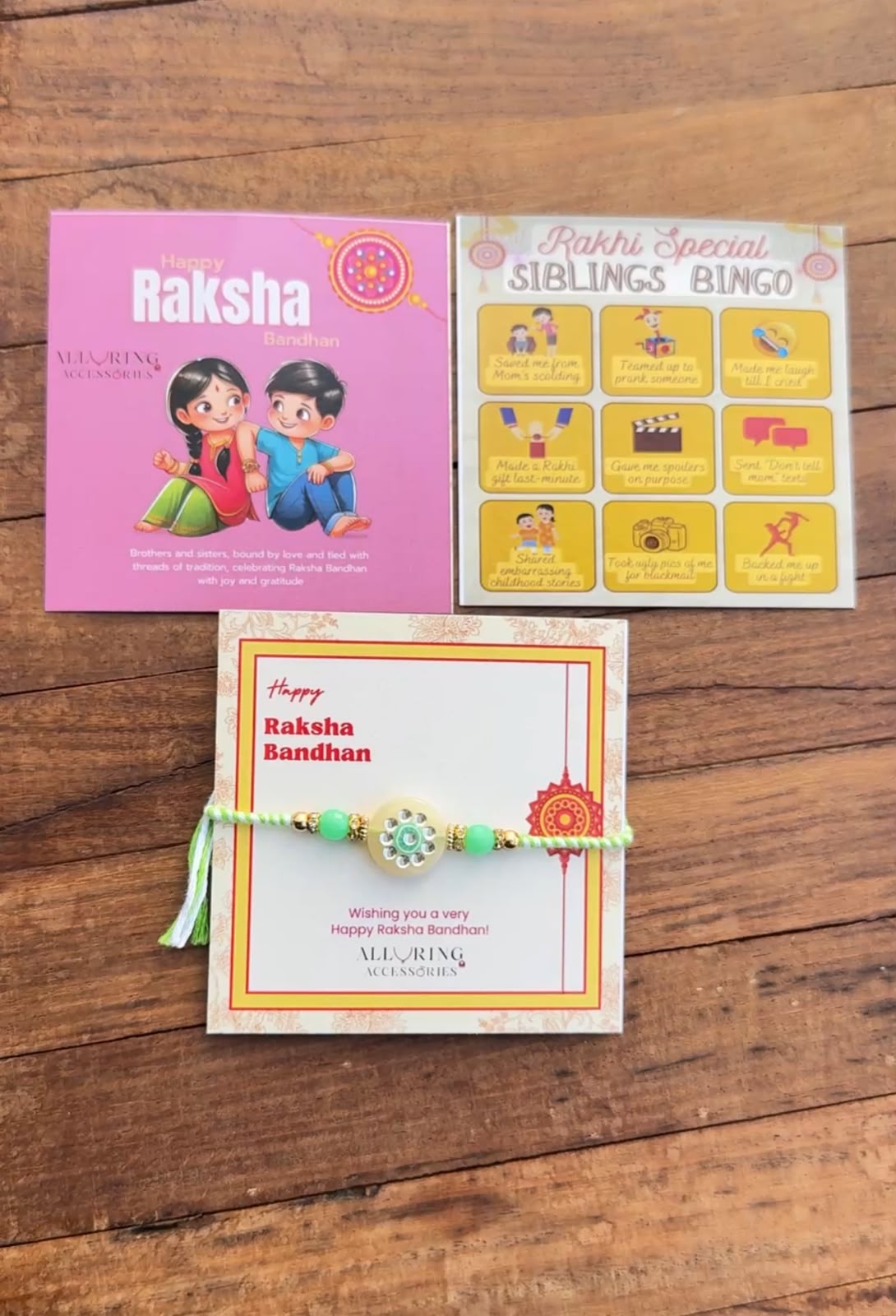 Simple Green thread Rangoli style Rakhi