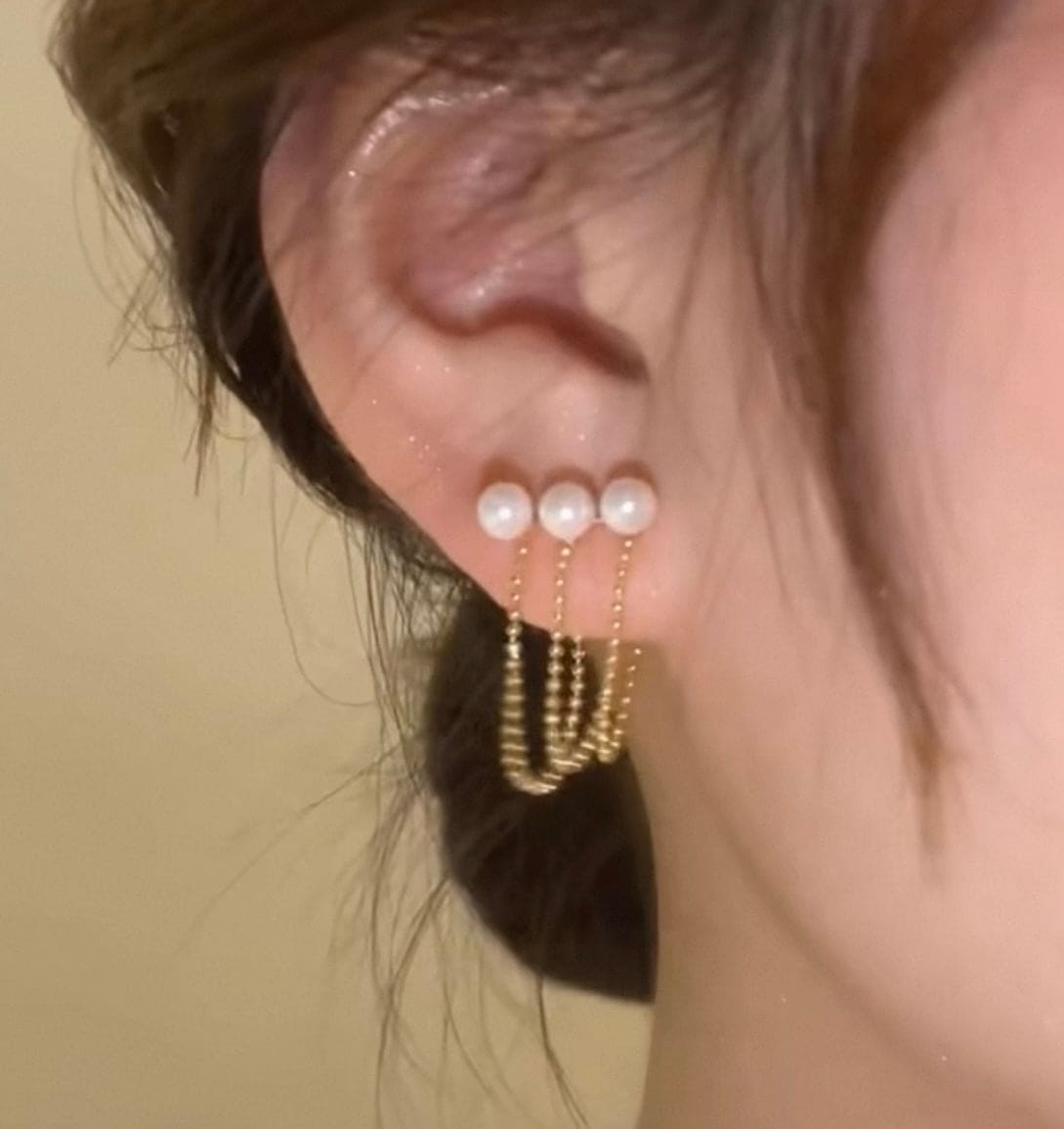 Sterling silver stylish three pearl hanging earrings