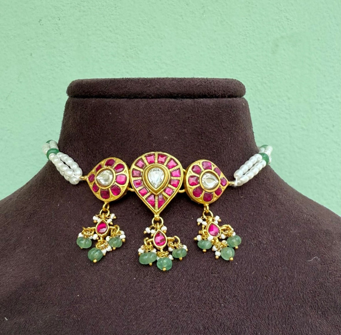 Three pearl rice kundan pearl choker