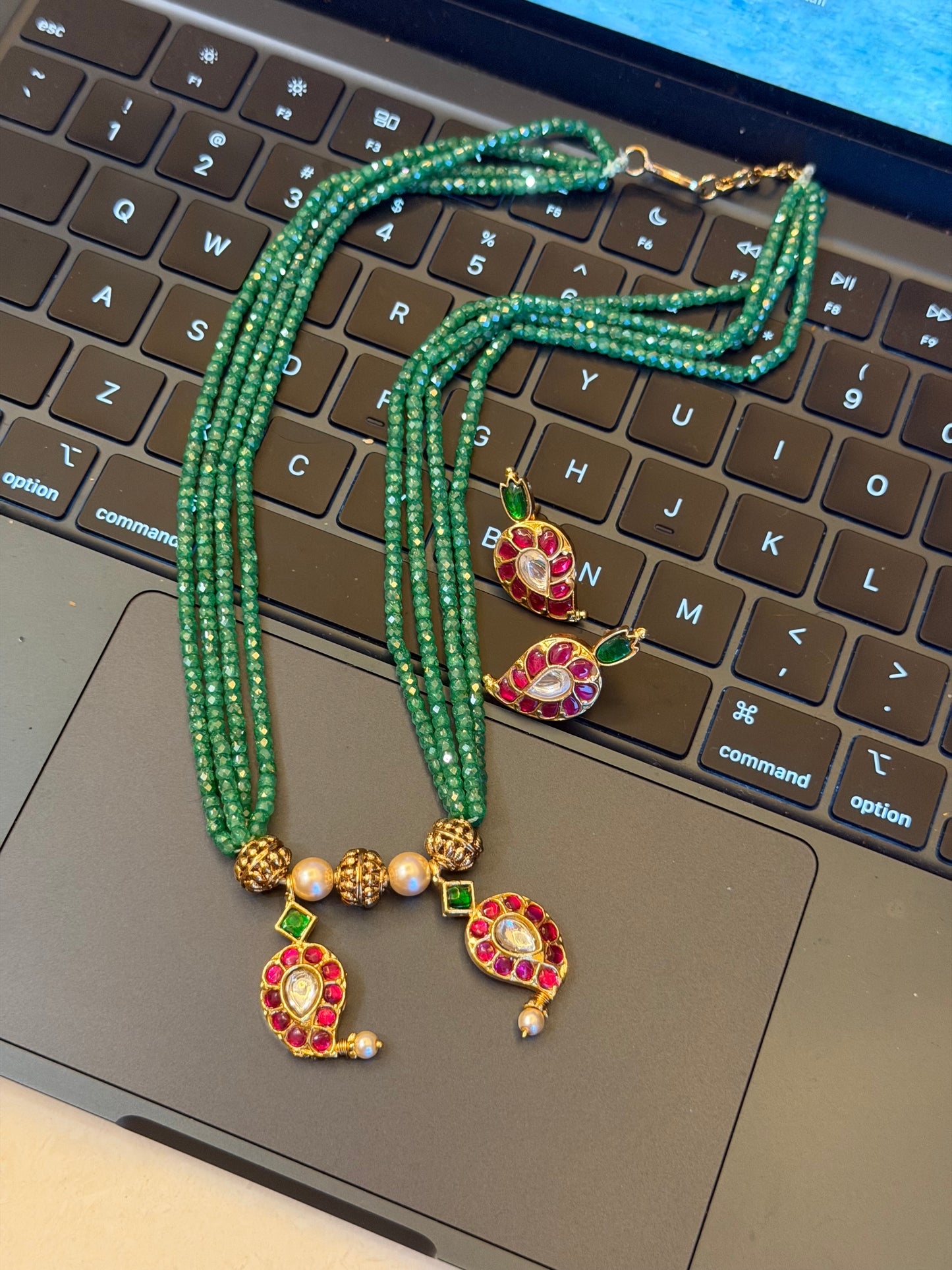 Premium cz beads real kundan mango mala w/o studs