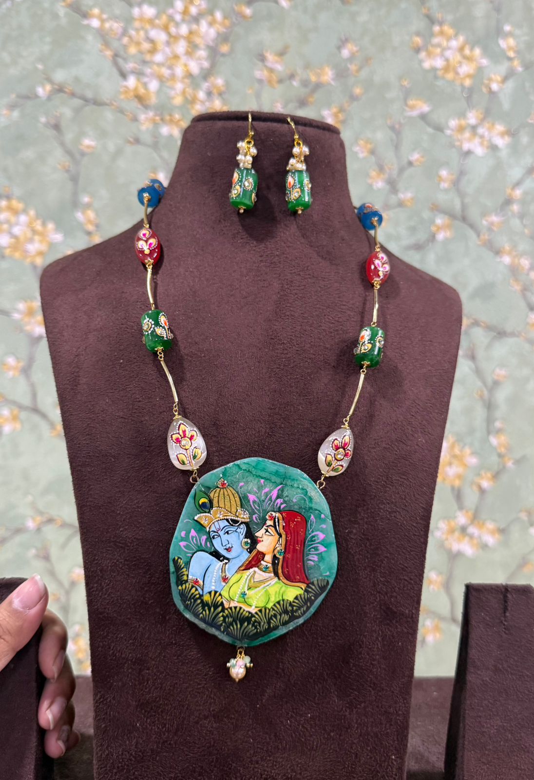 Lord Radha Krishna fusion necklace with earrings