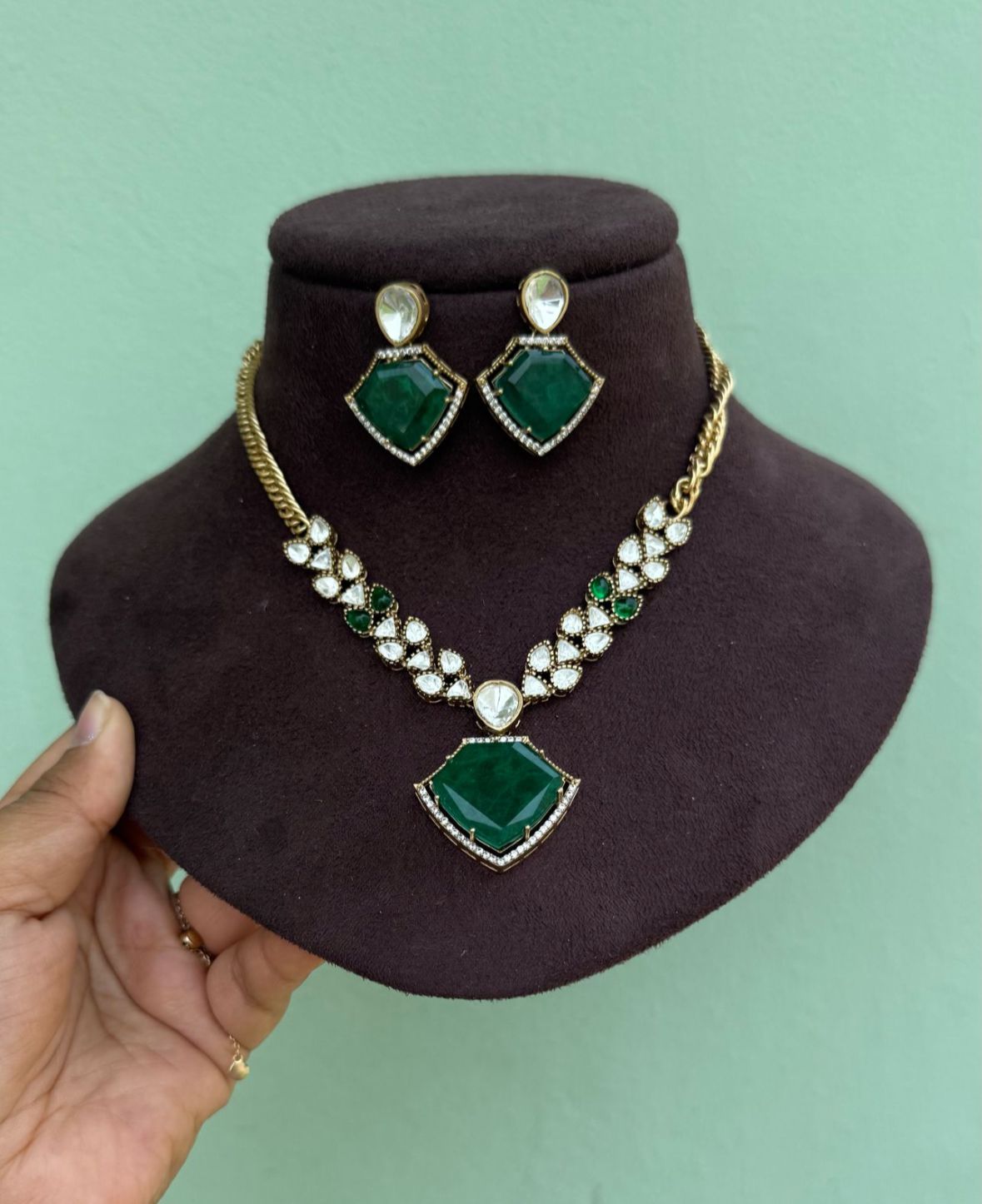 Stylish indowestern doublet stone moissanite necklace