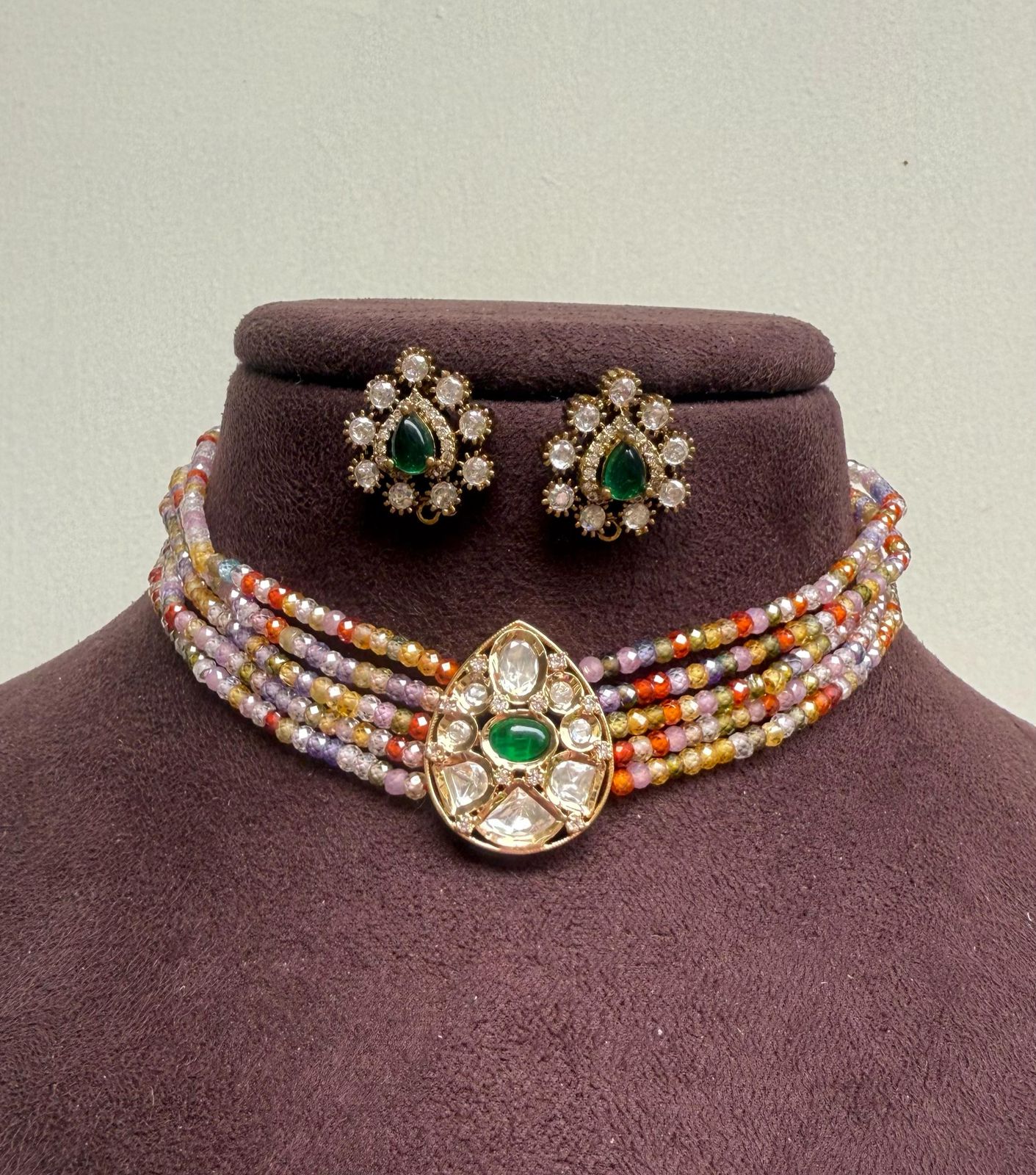 Pastel cz beads multi coloured choker