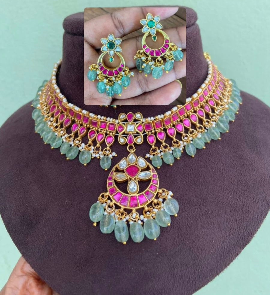 Real kundan flower chandbali heavy look necklace design 5