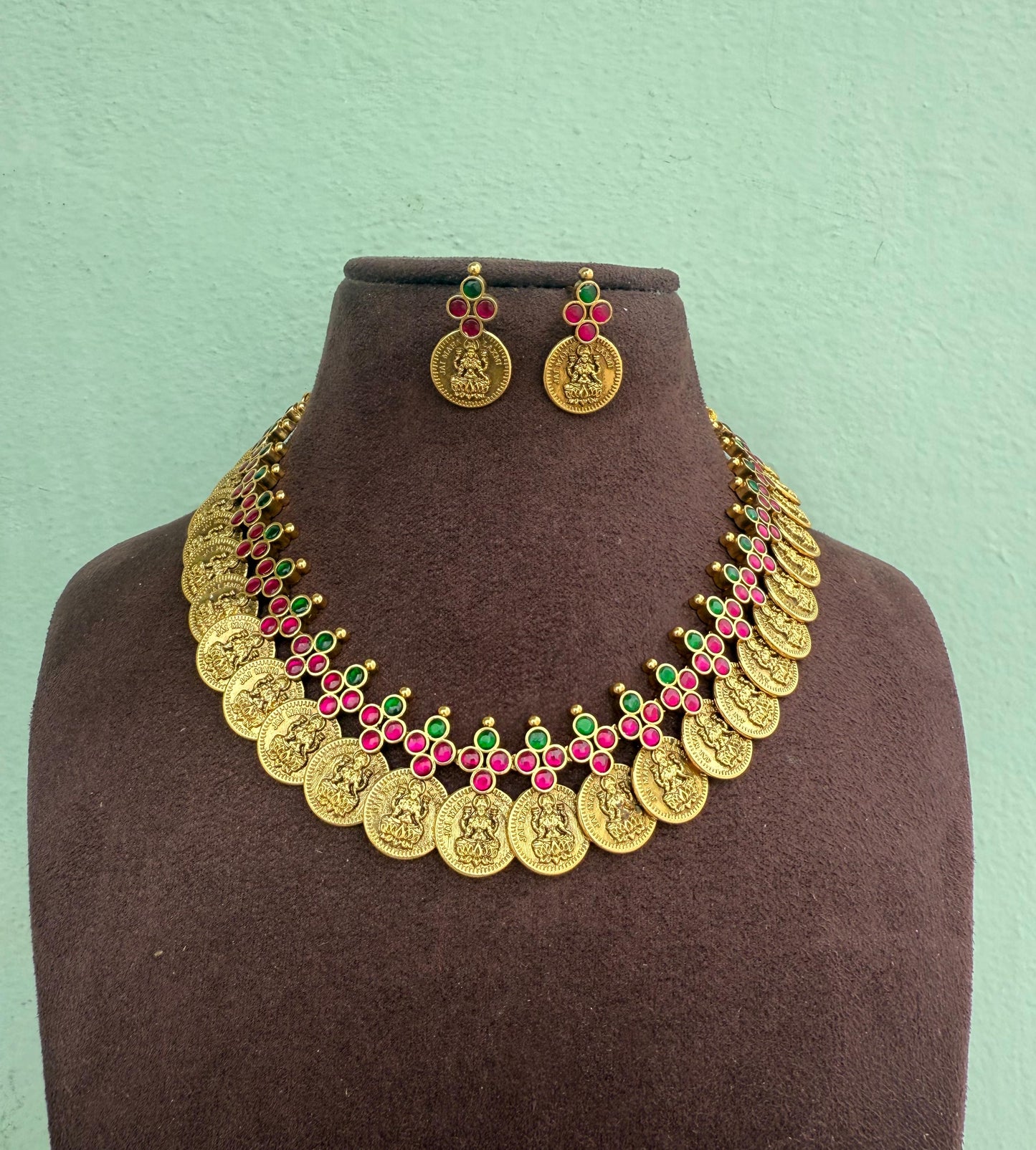 Real kundan lakshmi kasu 3D engraved premium necklace