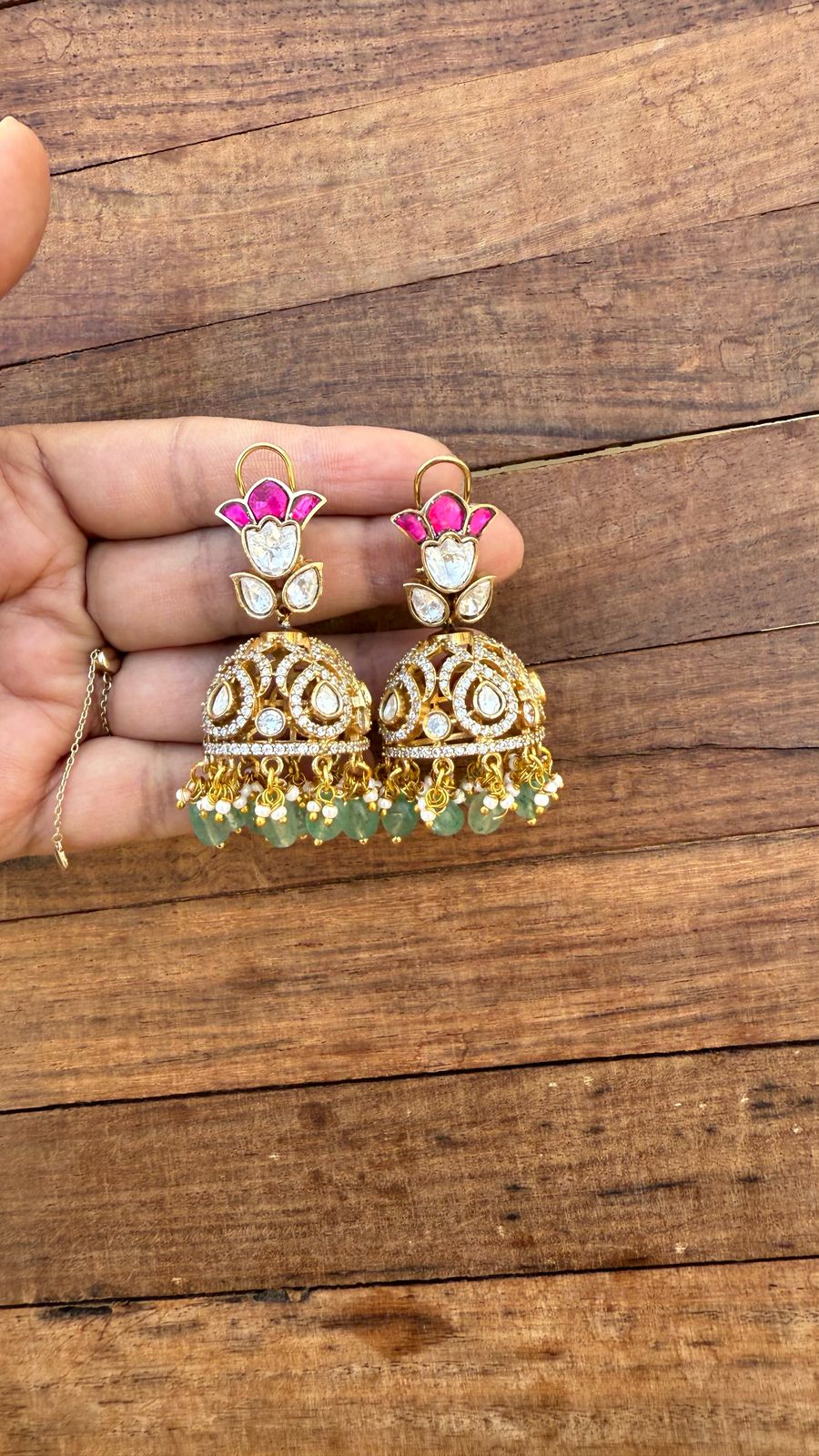 Designer Tulip flower real Kundan Victorian jhumkas