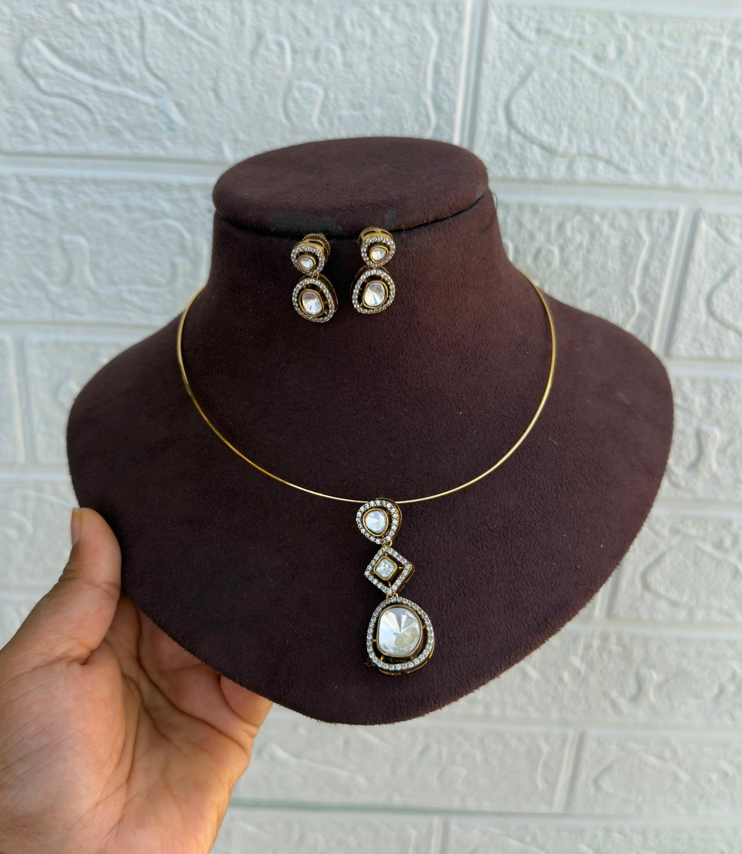 Full white moissanite locket with earrings