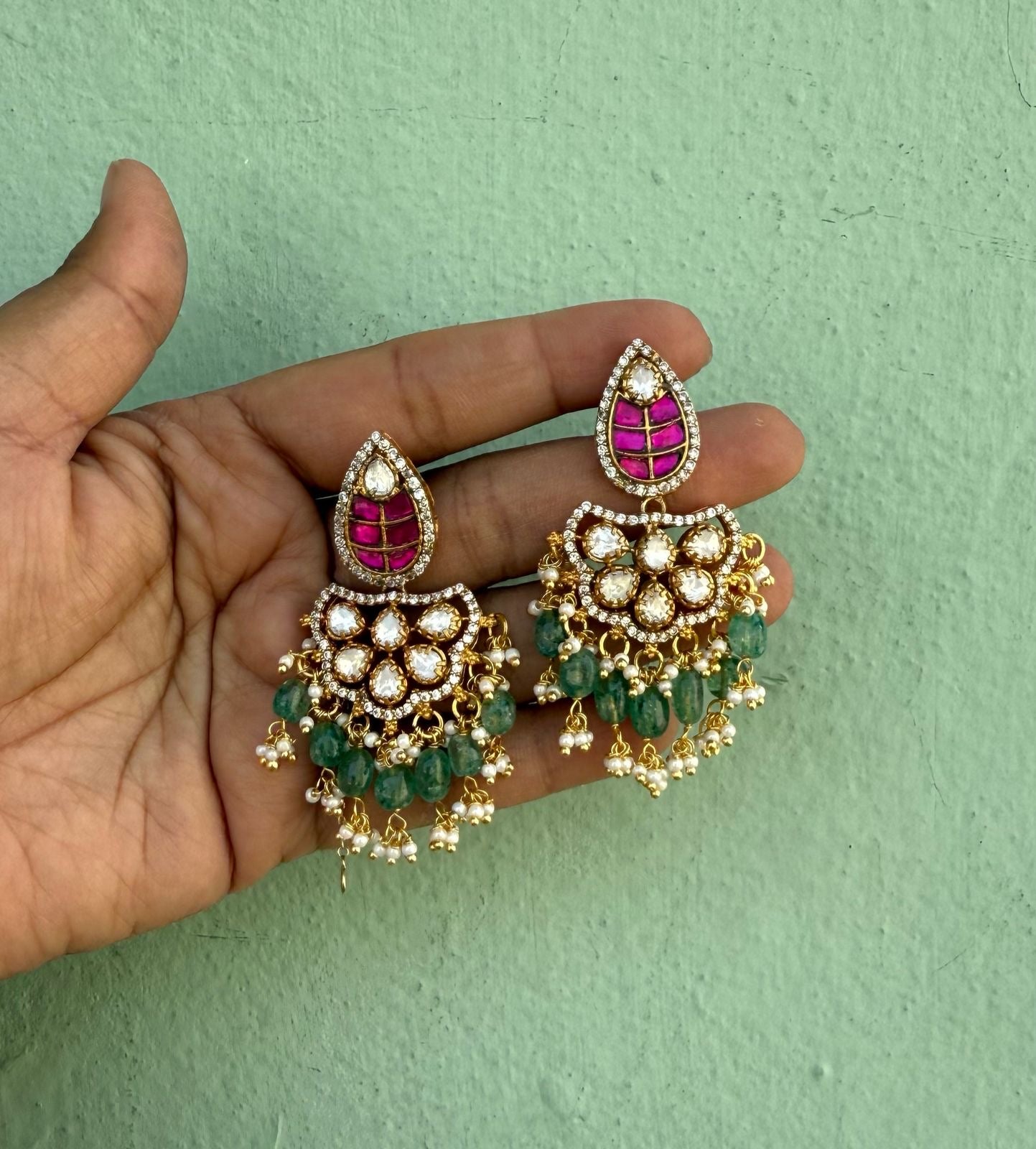 Diya style real kundan moissanite chandbalis