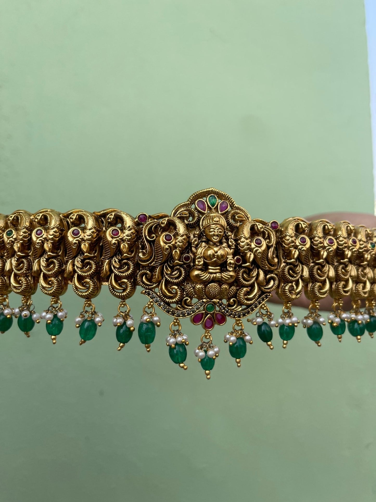 Antique finish full of peacocks lakshmi devi hipbelt - Alluring Accessories