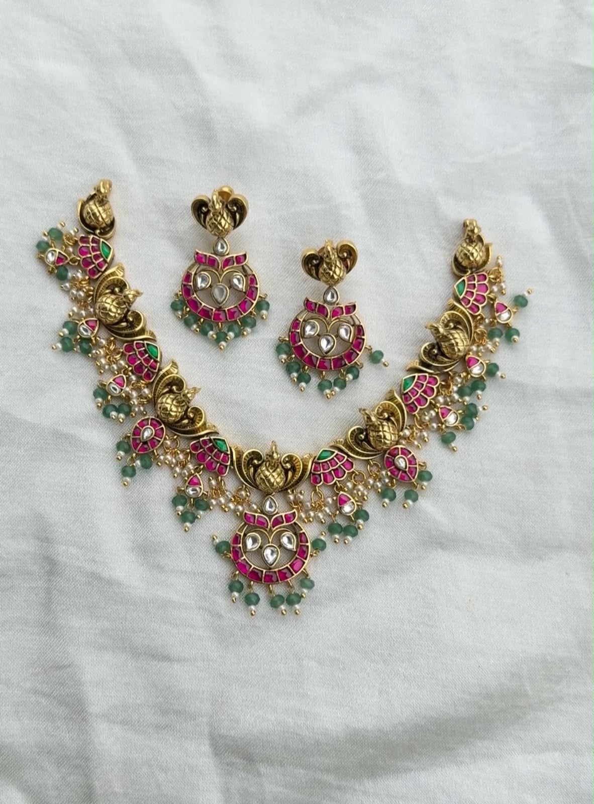 3D effect peacock real kundan umbrella necklace