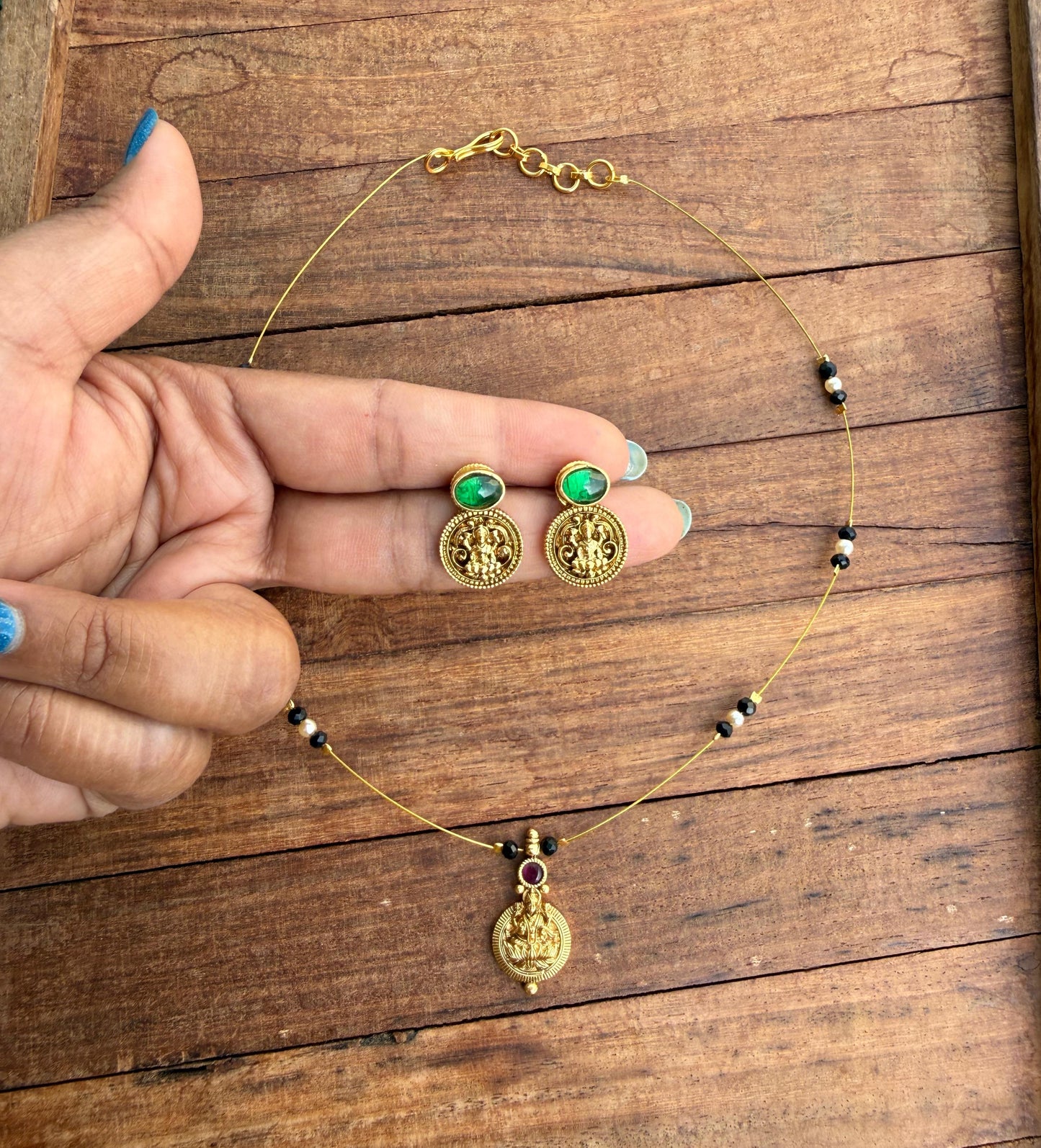 Lakshmi devi kasu earrings With invisible chain