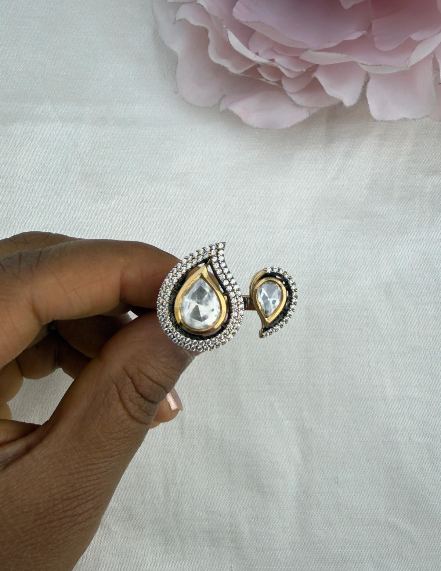 Pearl shape two ring moissanite ring