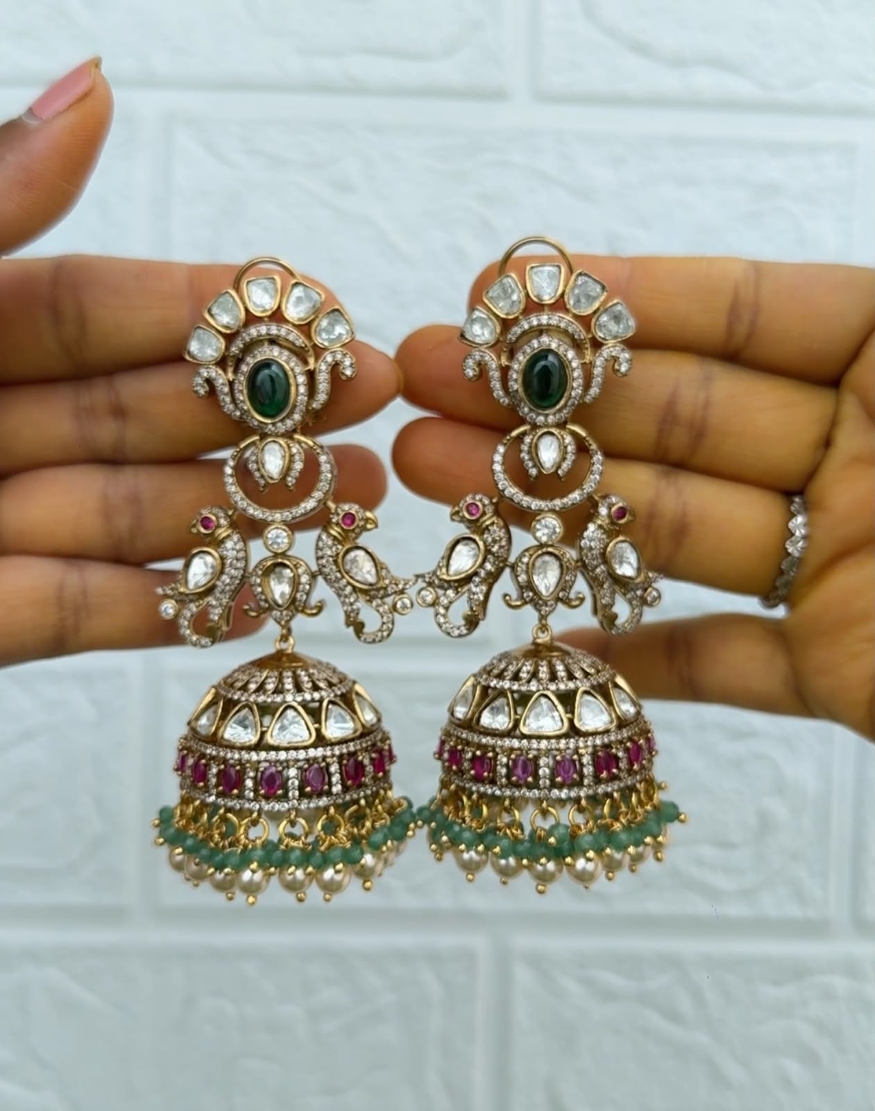 Dual parrot long Moissanite earrings