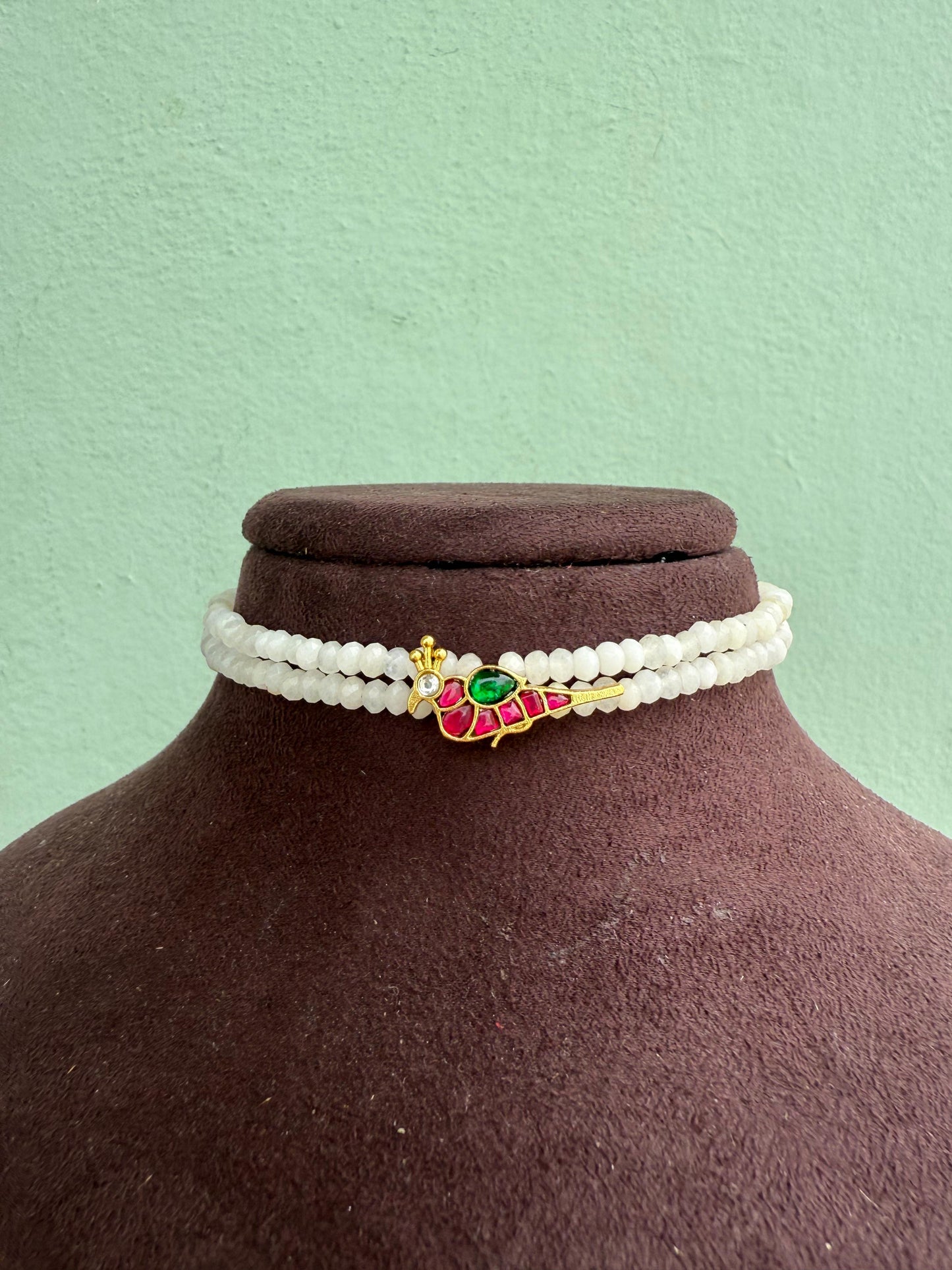Two layered beaded parrot real kundan choker