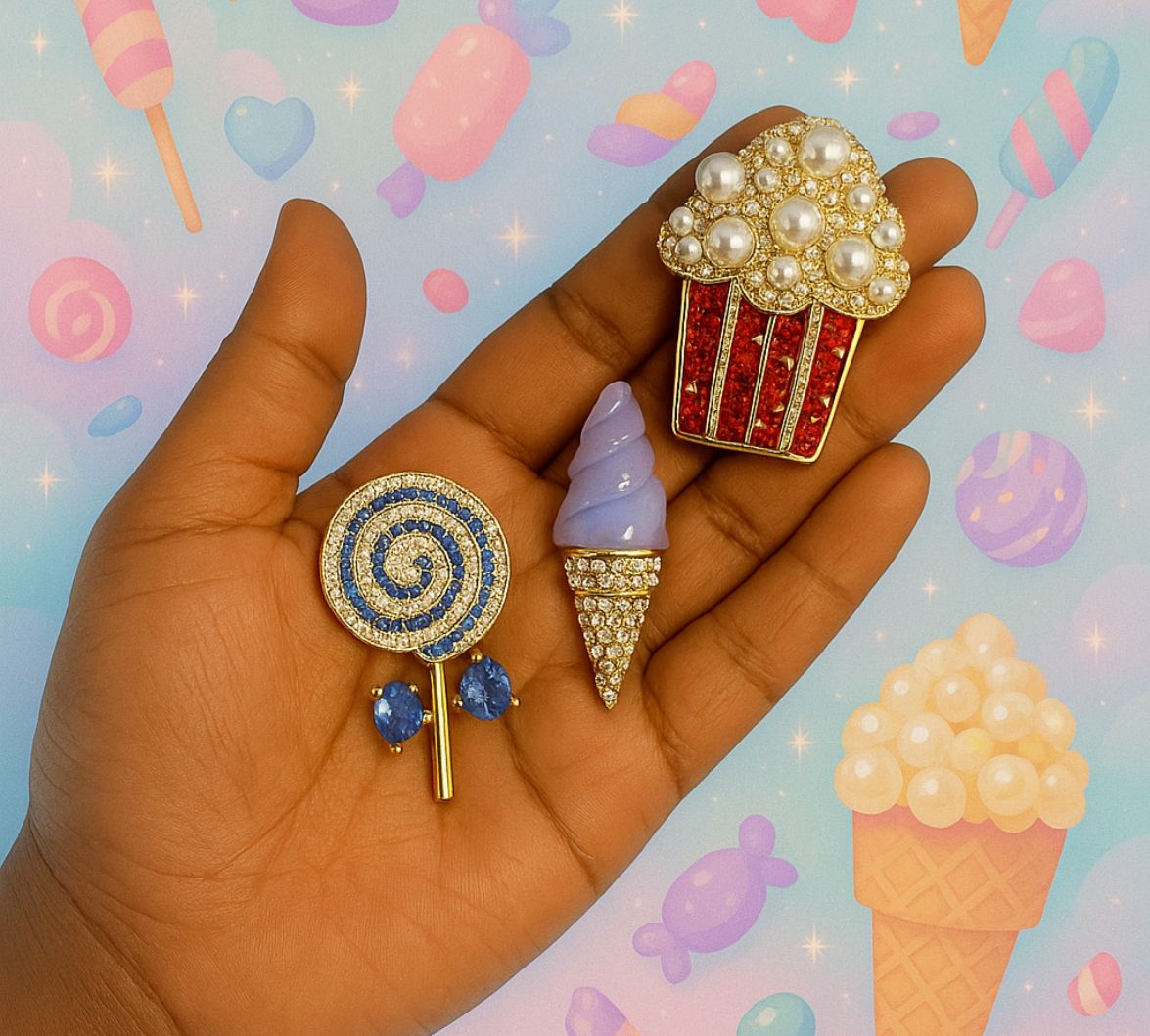 Popcorn lollipop and icecream brooch combo