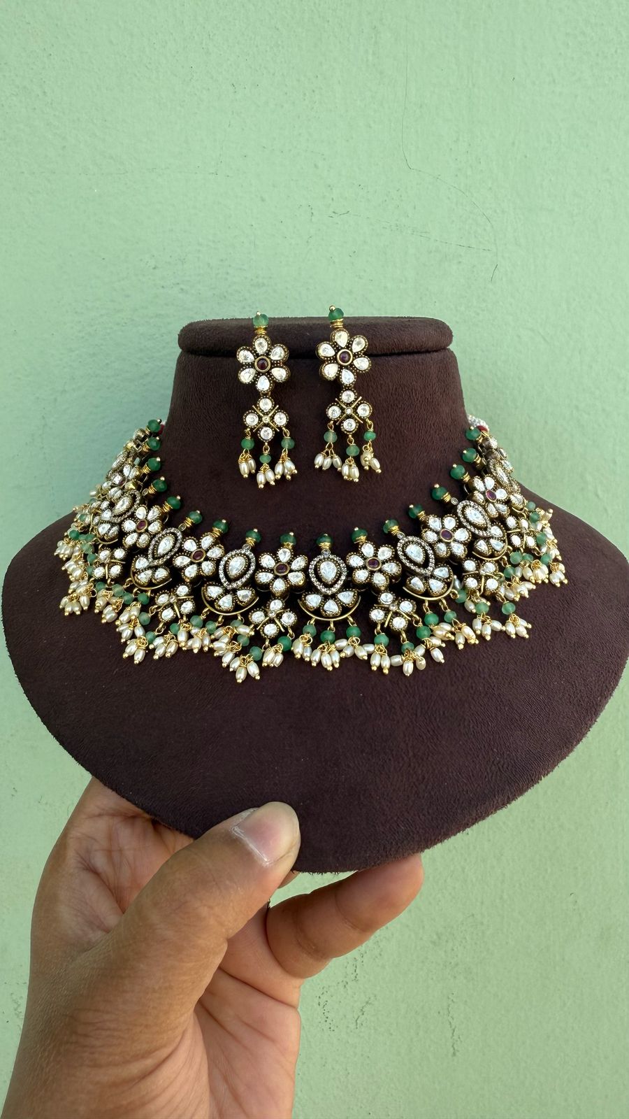 Imperial flower rice pearl Victorian necklace