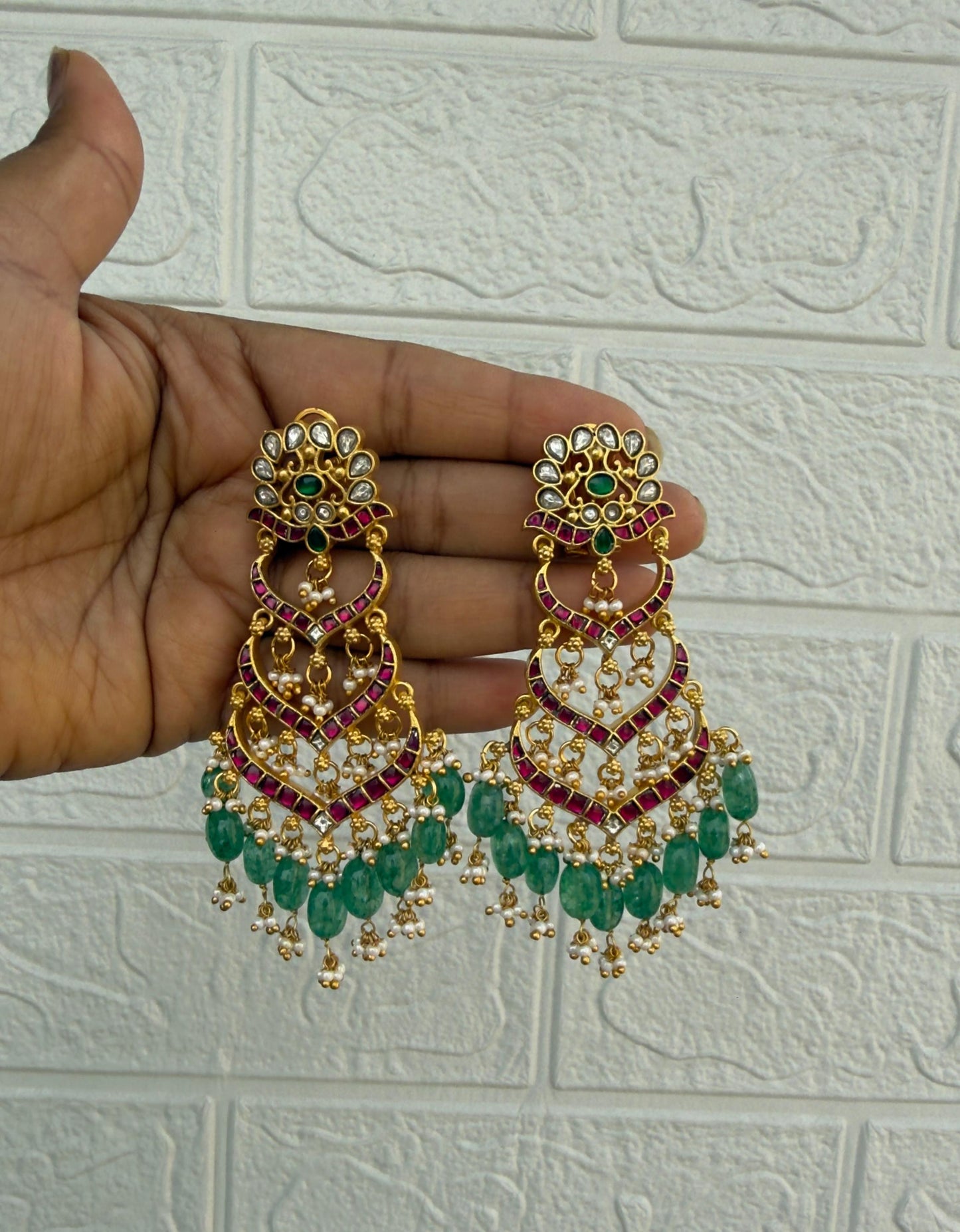 Royal look Three layered real kundan chandbali earrings