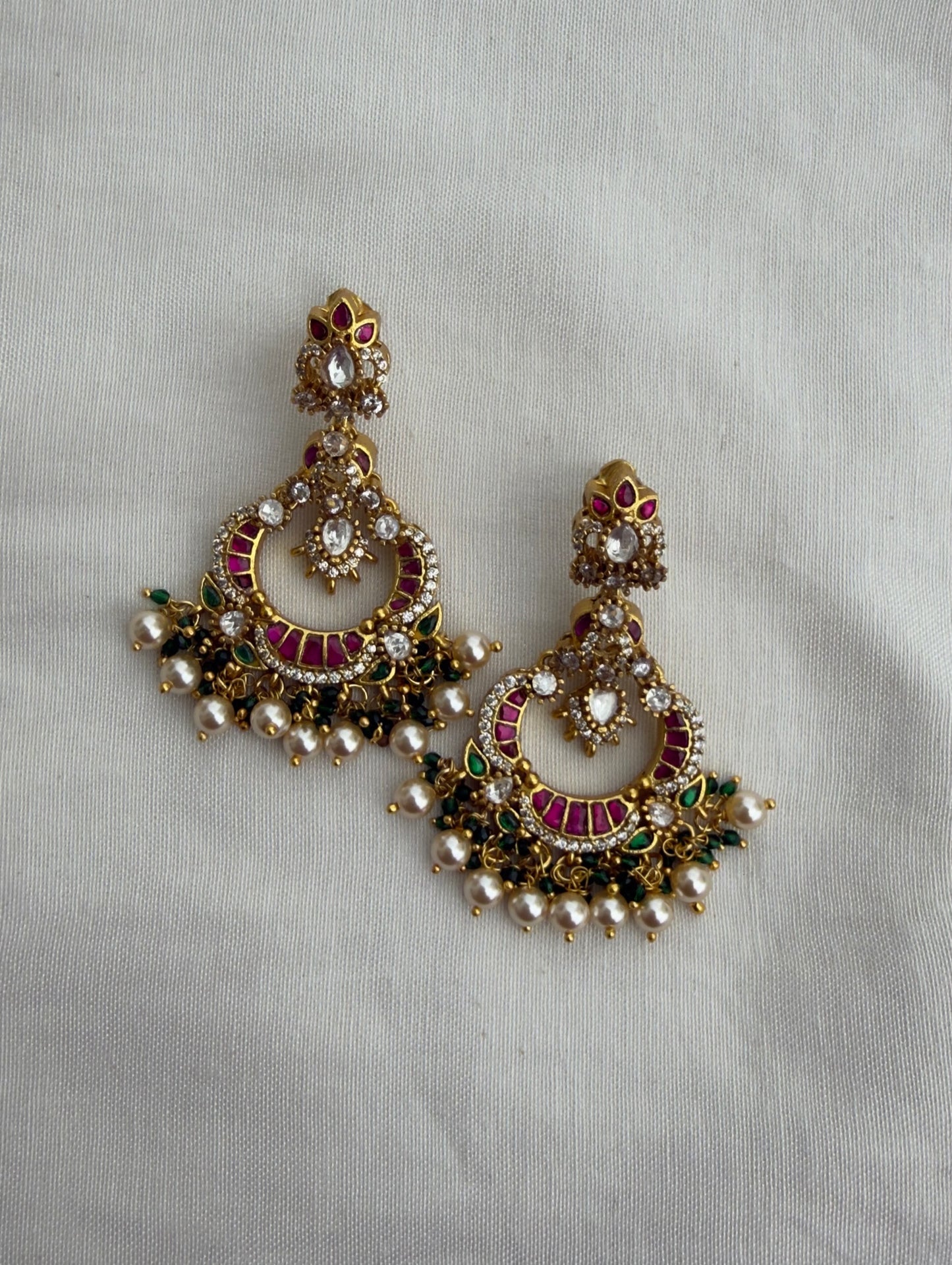 Moissanite real kundan pearl chandbalis 5