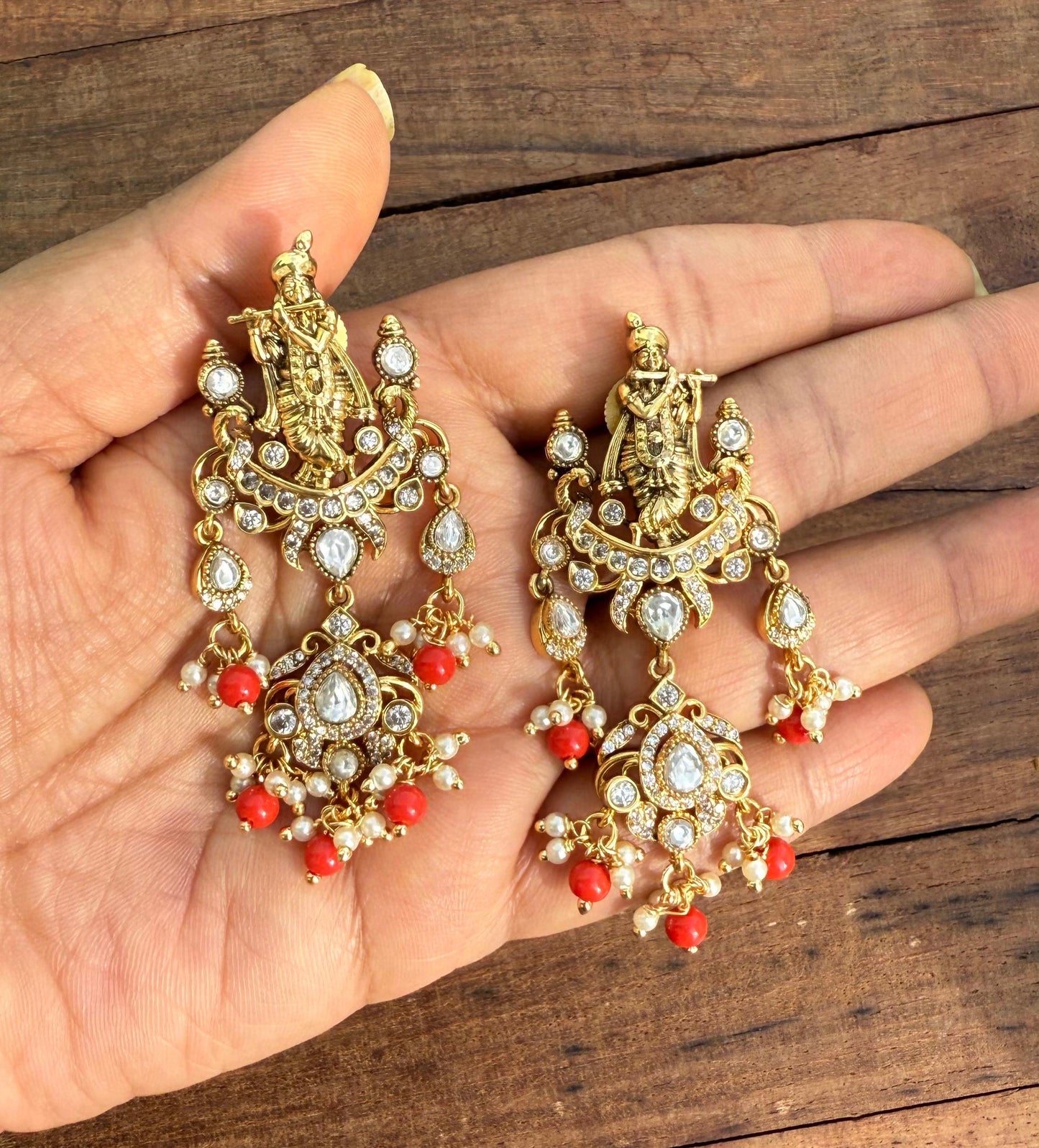 Radha krishna mossanite drop earrings