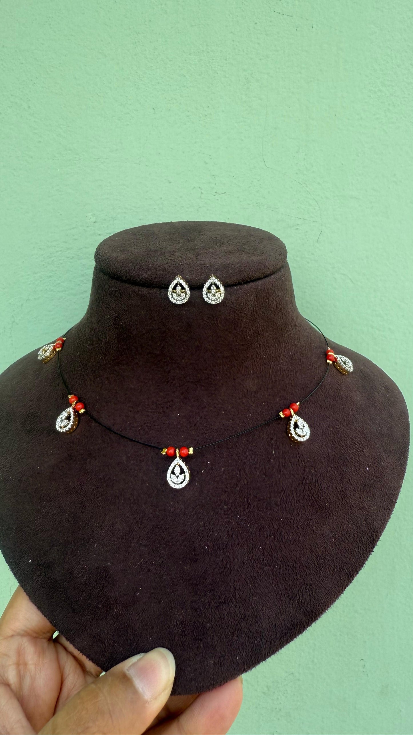 Diya style invisible necklace with studs ( coral also available)