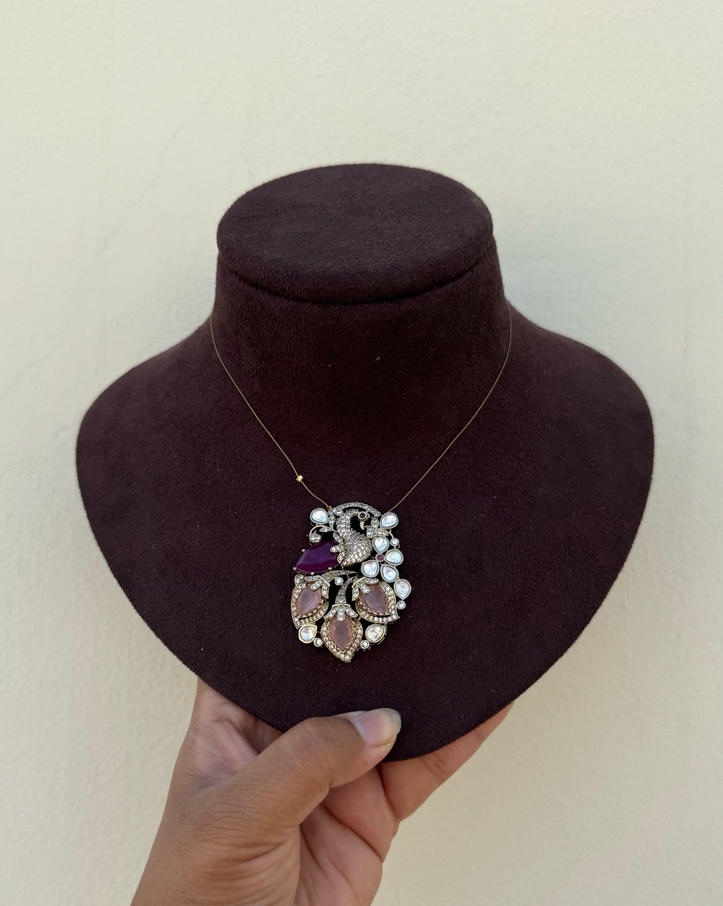 Statement dual shade peacock designer invisible necklace