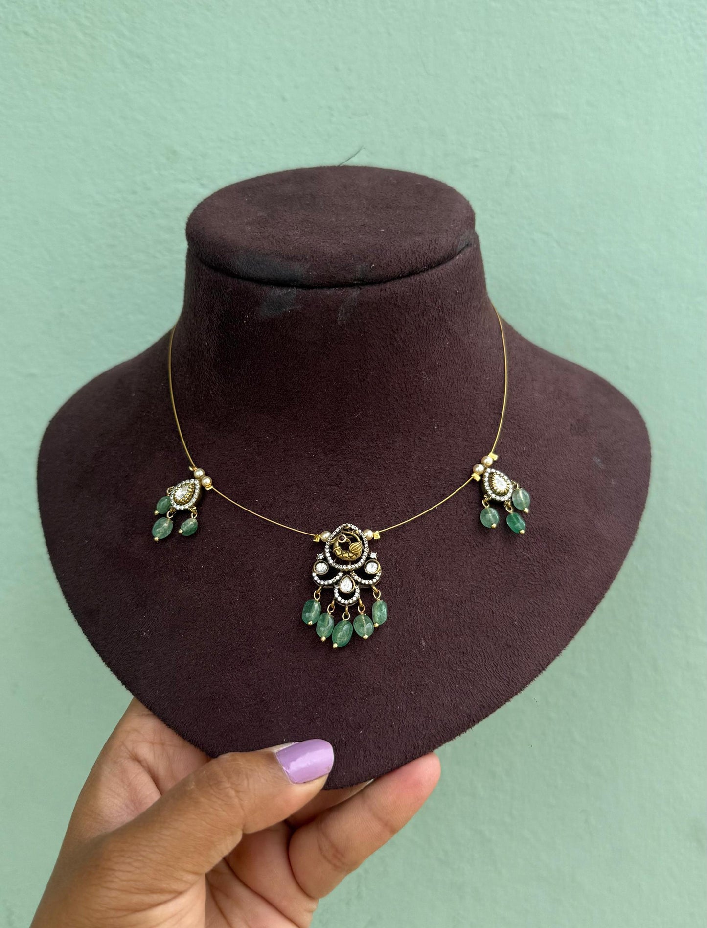 Peacock pearl drops invisible necklace