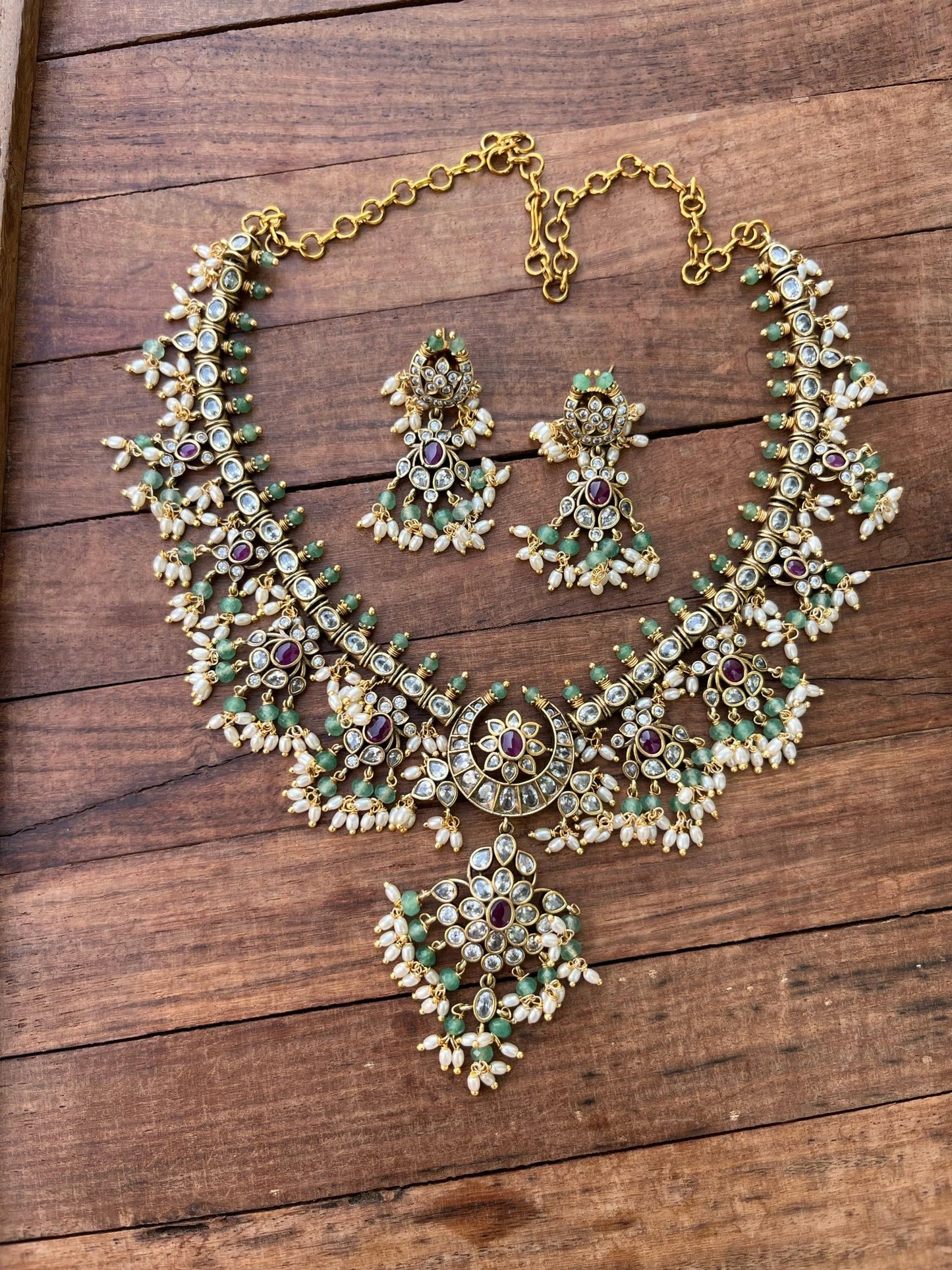 Chandbali traditional victorian guttapusalu necklace - Alluring Accessories