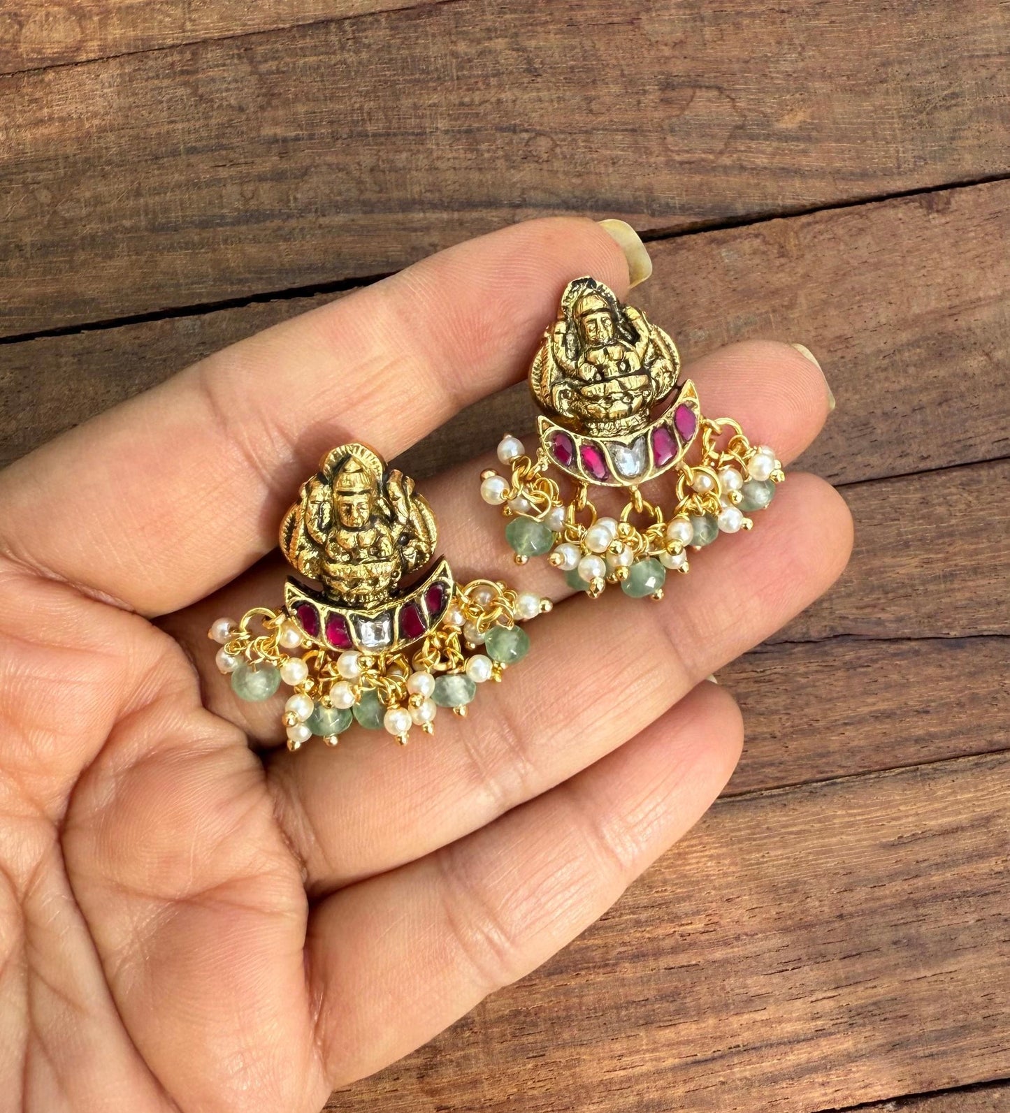 Real kundan small lakshmi chandbali studs