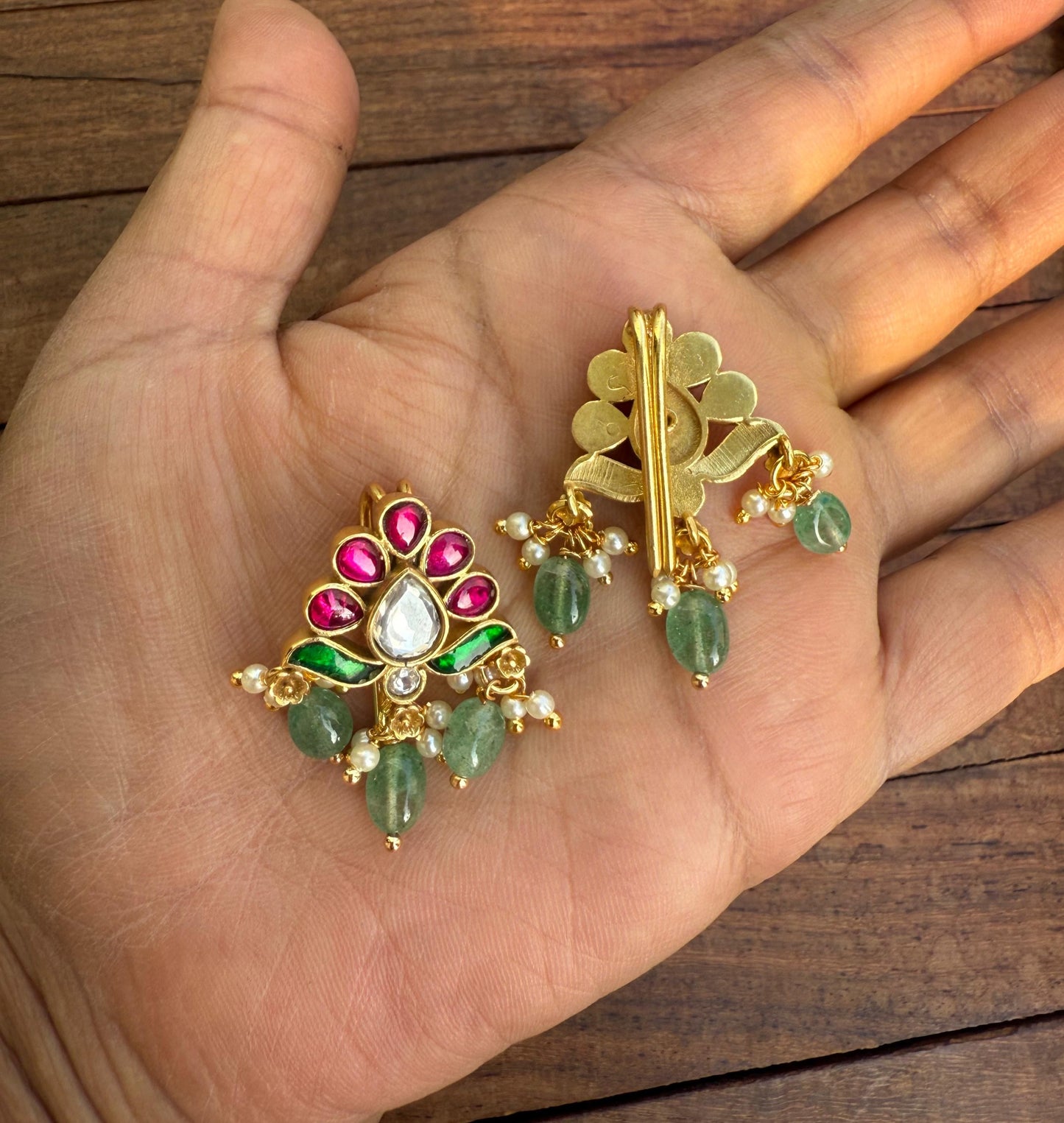 Tulip flower real kundan hair accessory