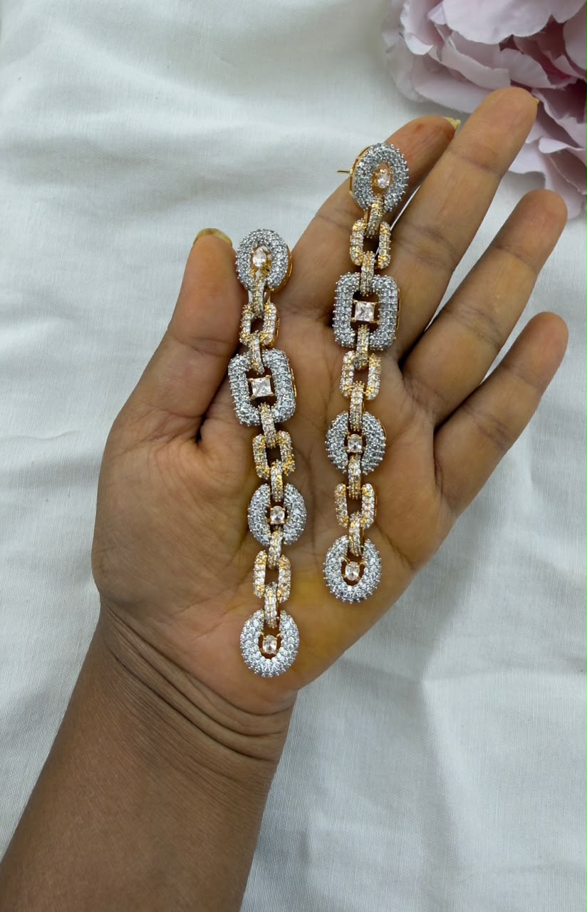 Sparkling statement chain drop zircon earrings