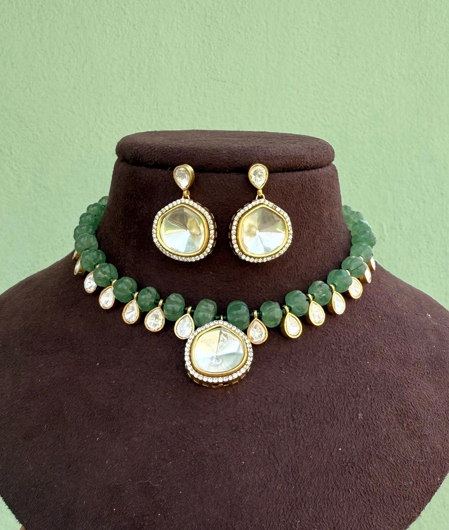 Pumpkin beaded kundan fusion necklace