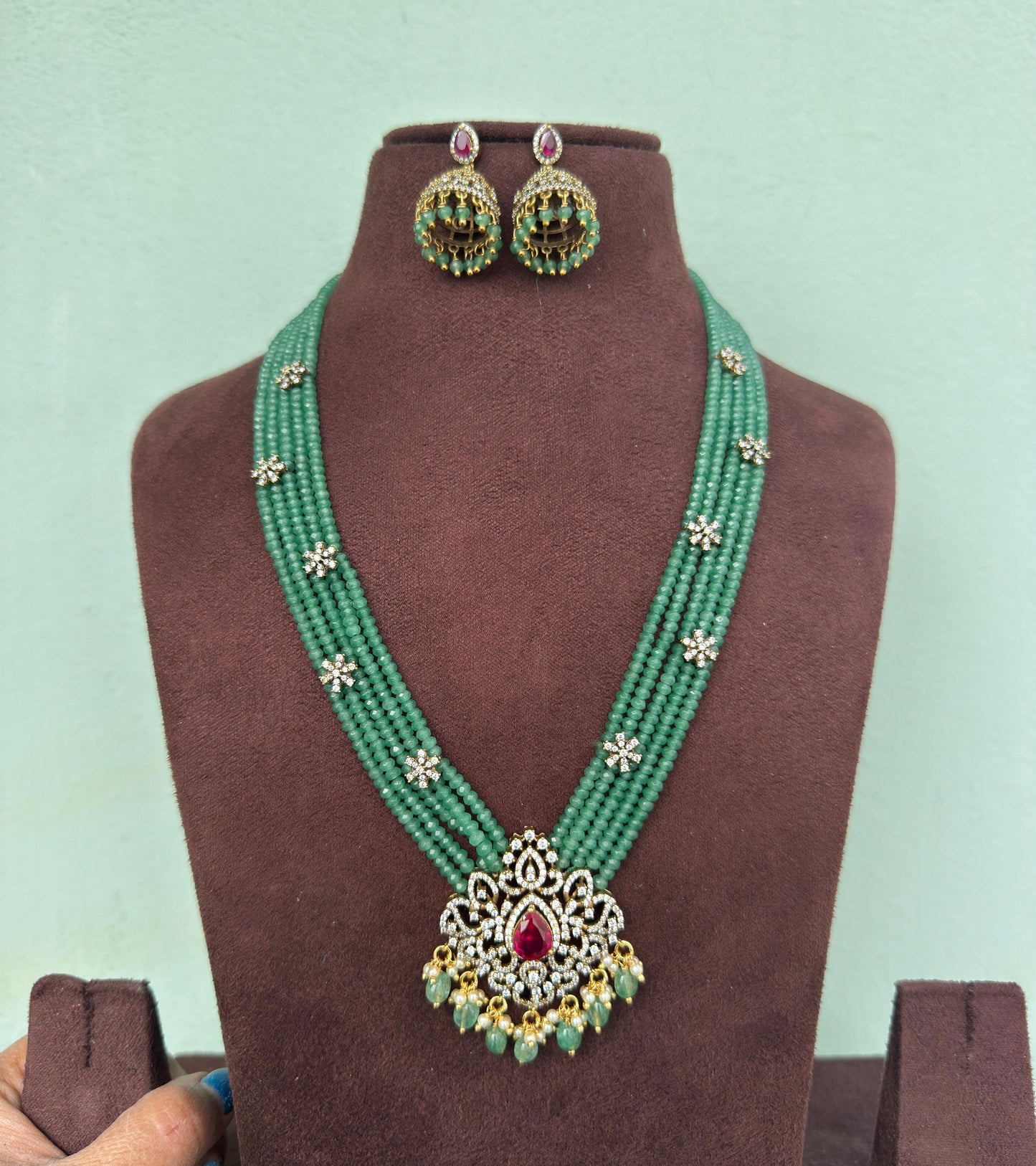 Medium size beads diamond star necklace with cute jhumkas