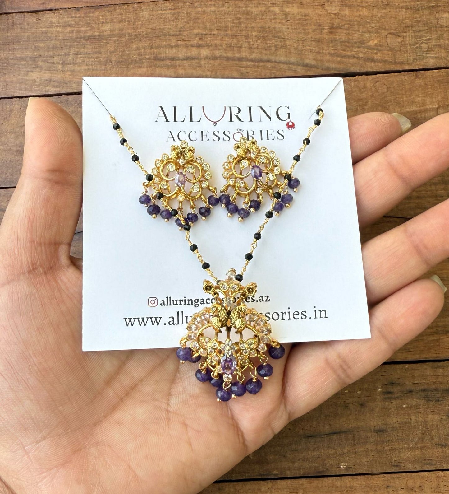 Dual peacock locket combo design5 with blackbeads necklace