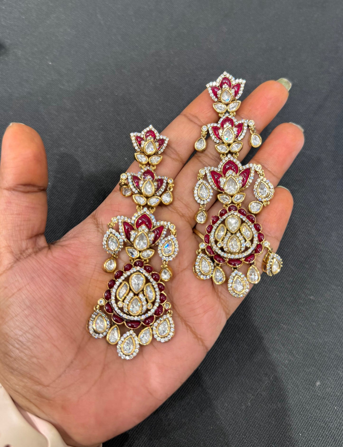 Four layered lotus mossanite extremely light weight chandbalis