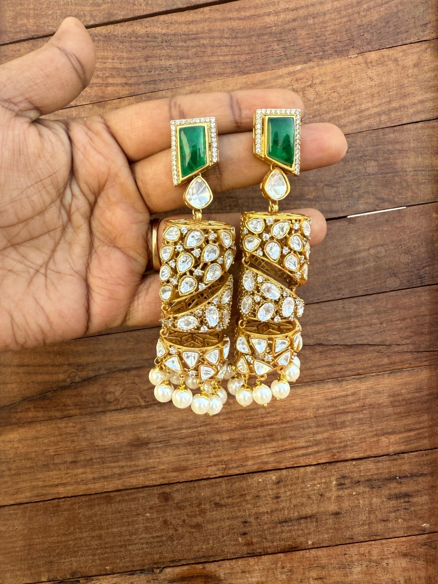Designer moissanite cylinder shaped jhumkas - Alluring Accessories