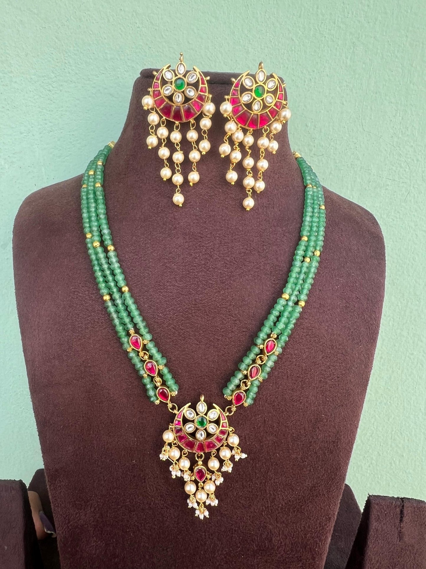 Designer real kundan chandbalu pearl hanging necklace - Alluring Accessories