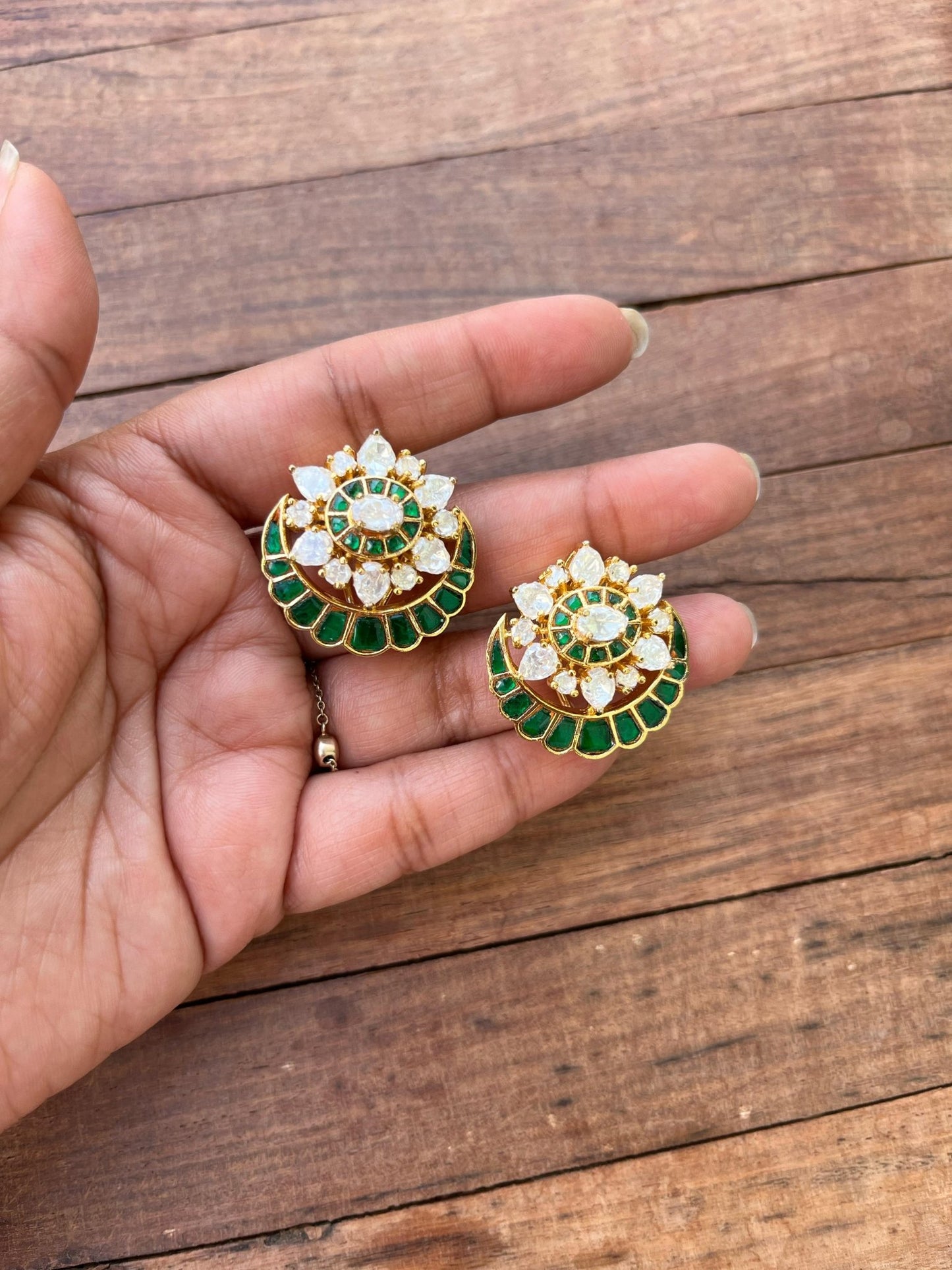 Designer real kundan moissanite chandbali studs - Alluring Accessories