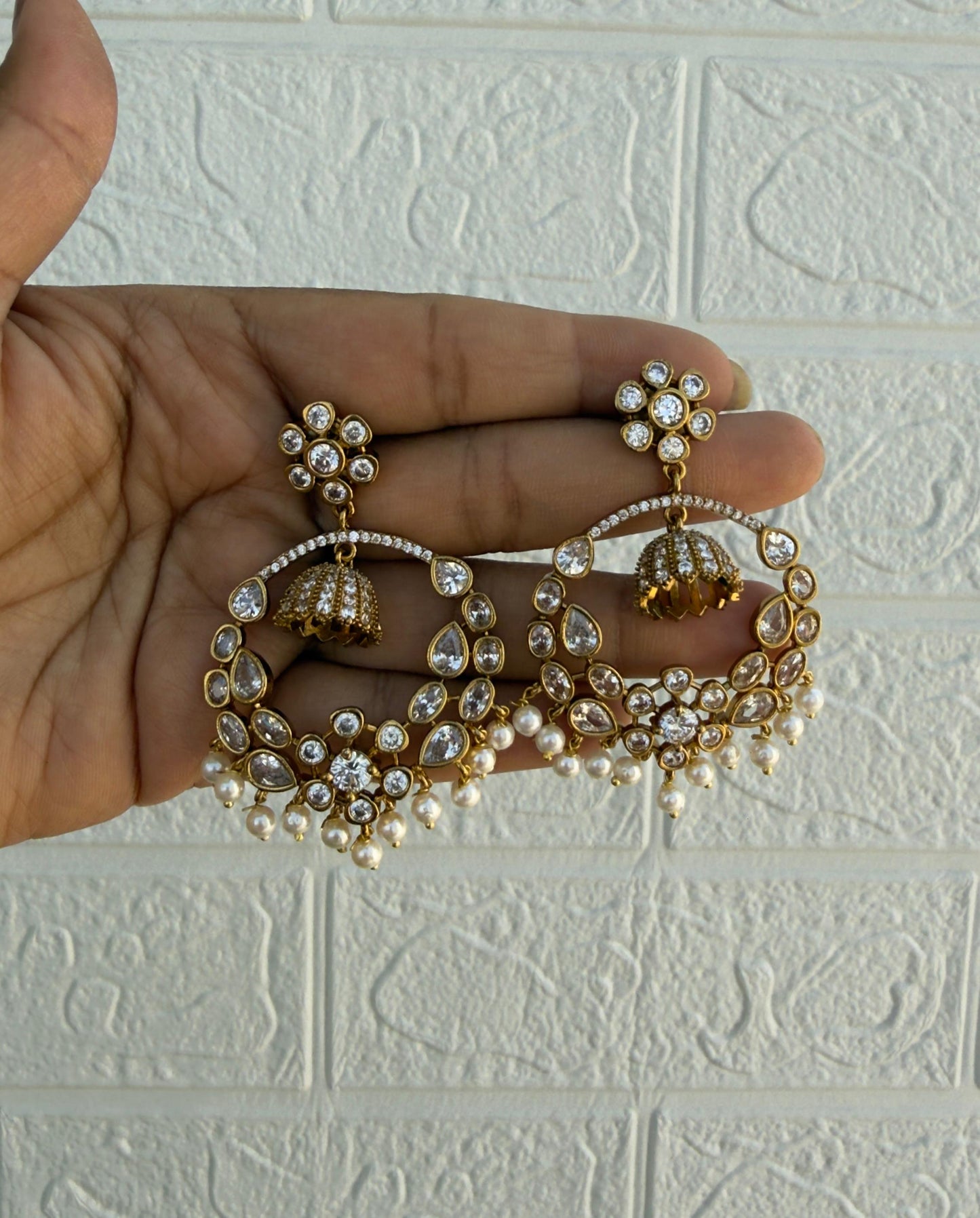 Uncut diamond super light weight chandbali earrings
