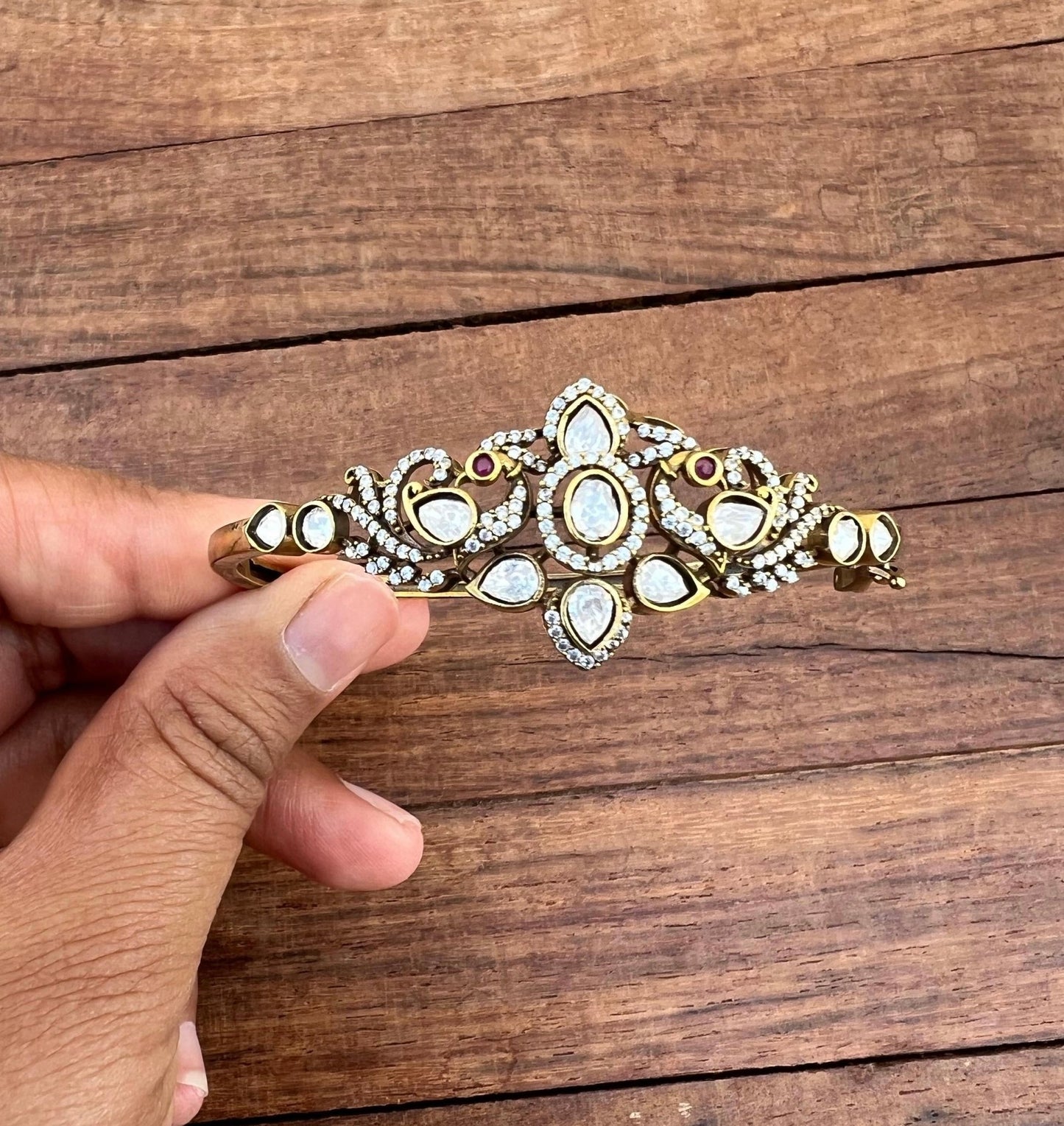Dual peacock Moissanite victorian openable bracelet - Alluring Accessories