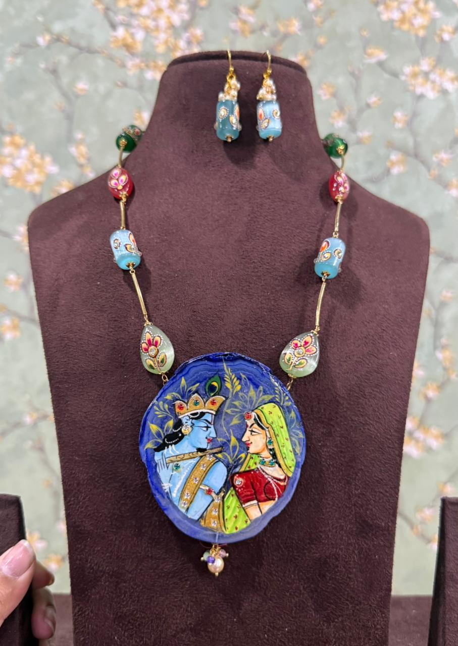 Lord Radha Krishna fusion necklace with earrings