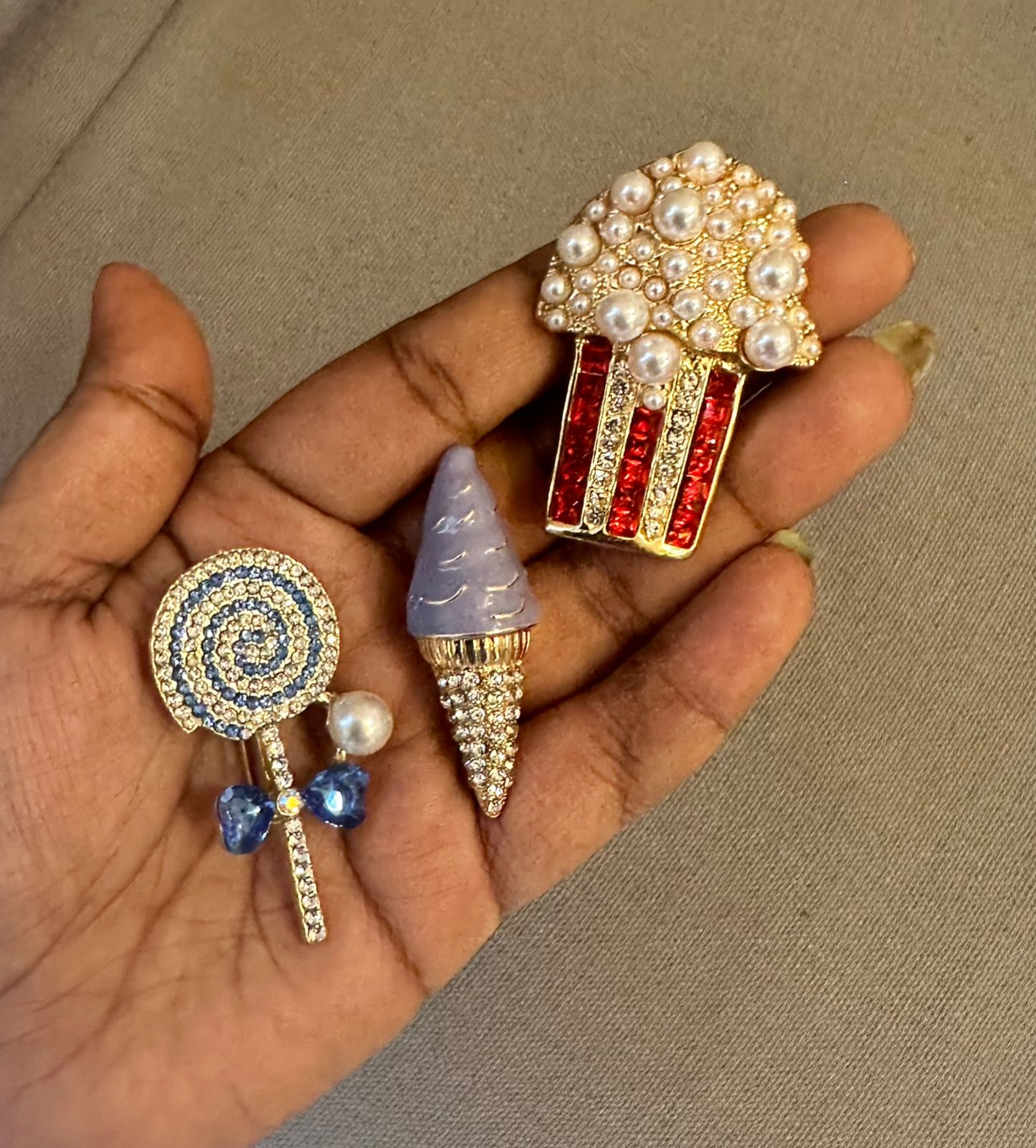 Popcorn lollipop and icecream brooch combo
