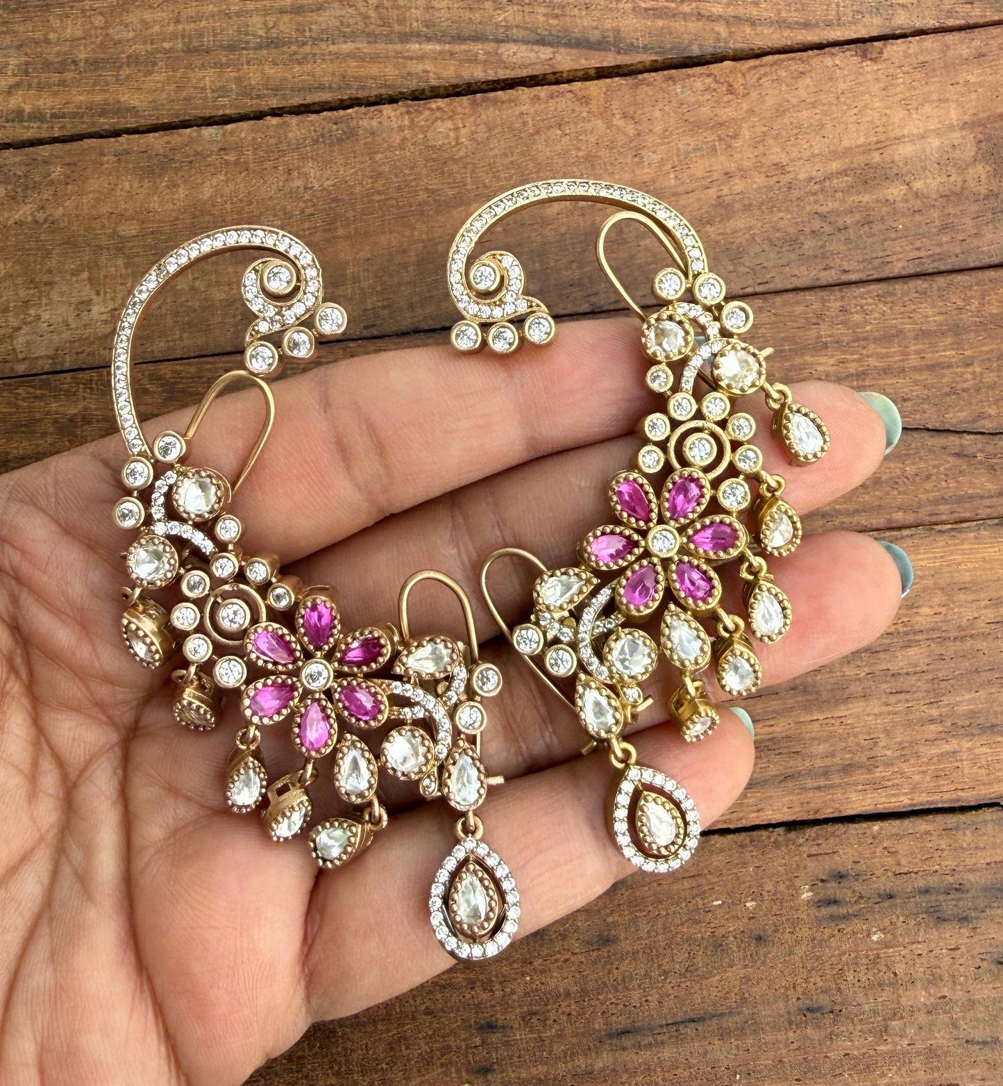 Moissanite flower indo western designer earcuffs