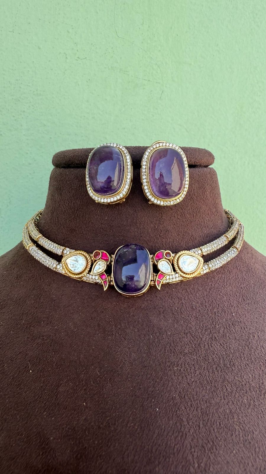 Designer Gattiva necklace with real Kundan parrot