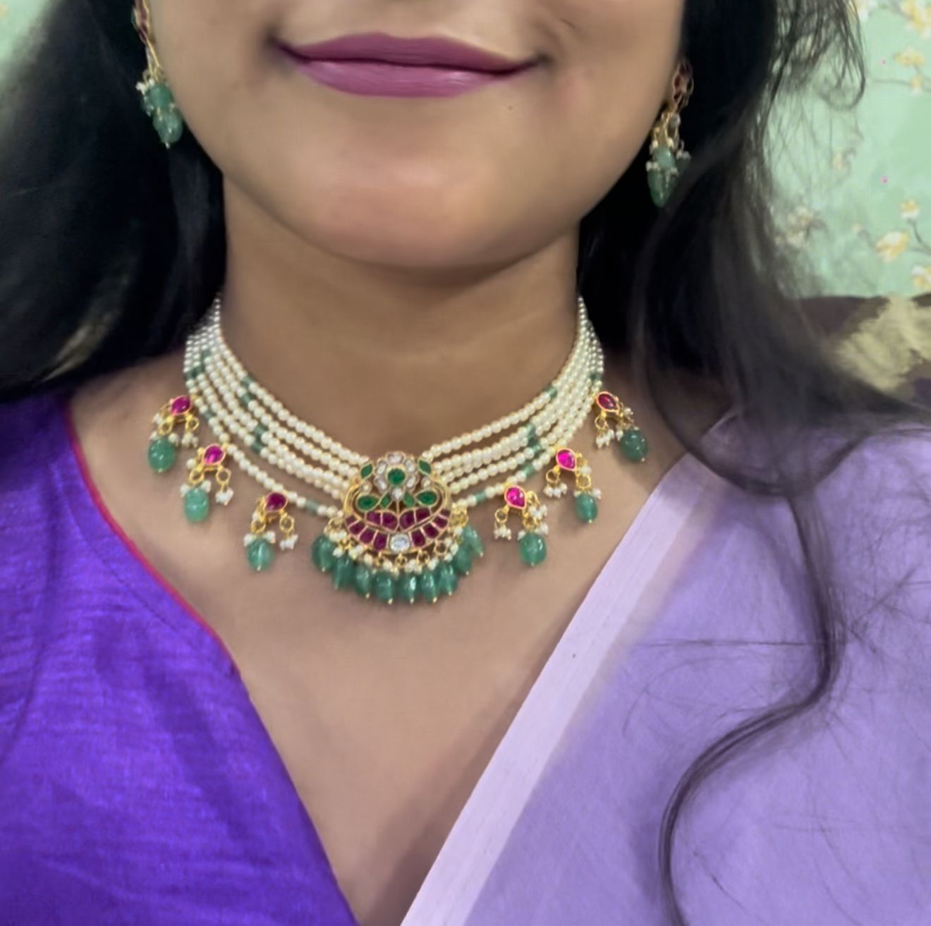 Samantha inspired real kundan pearl hanging choker
