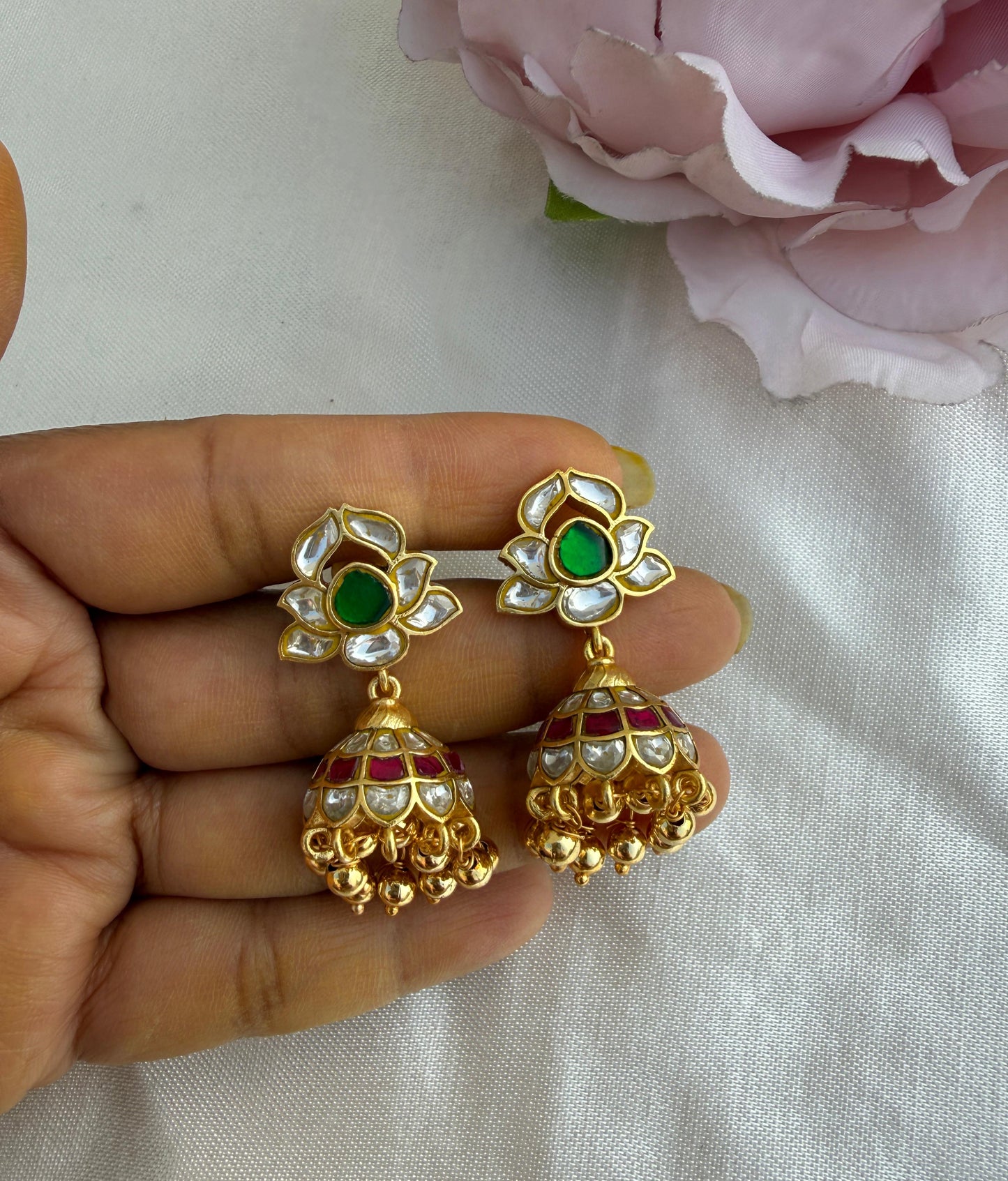 Polki real kundan chutti gold jhumkas