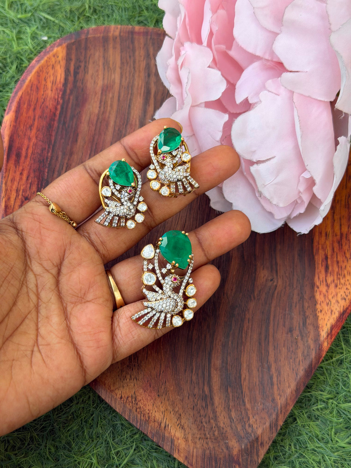 92.5 real silver peacock locket with earrings combo 1