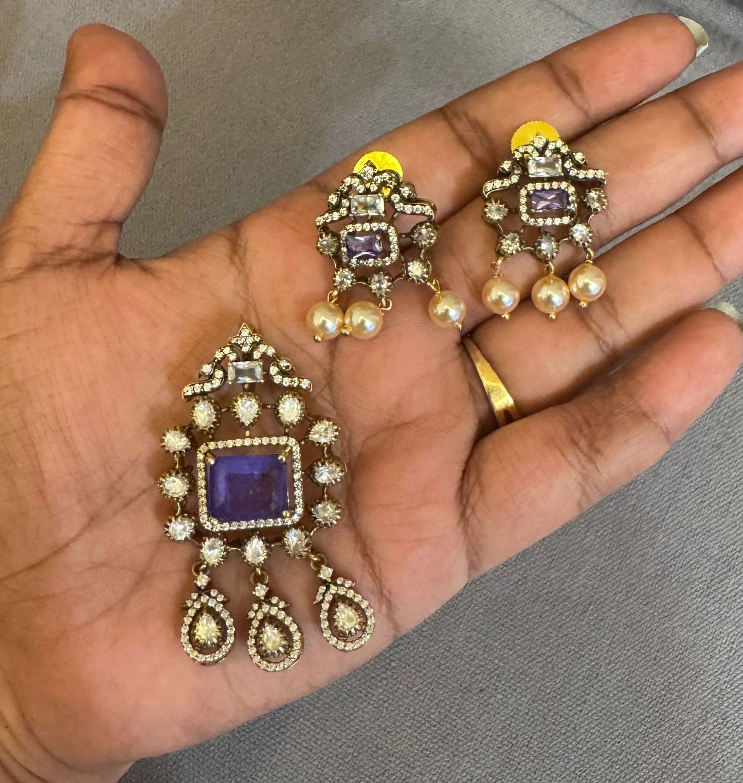 Moissanite affordable doublet stone locket combo with earrings