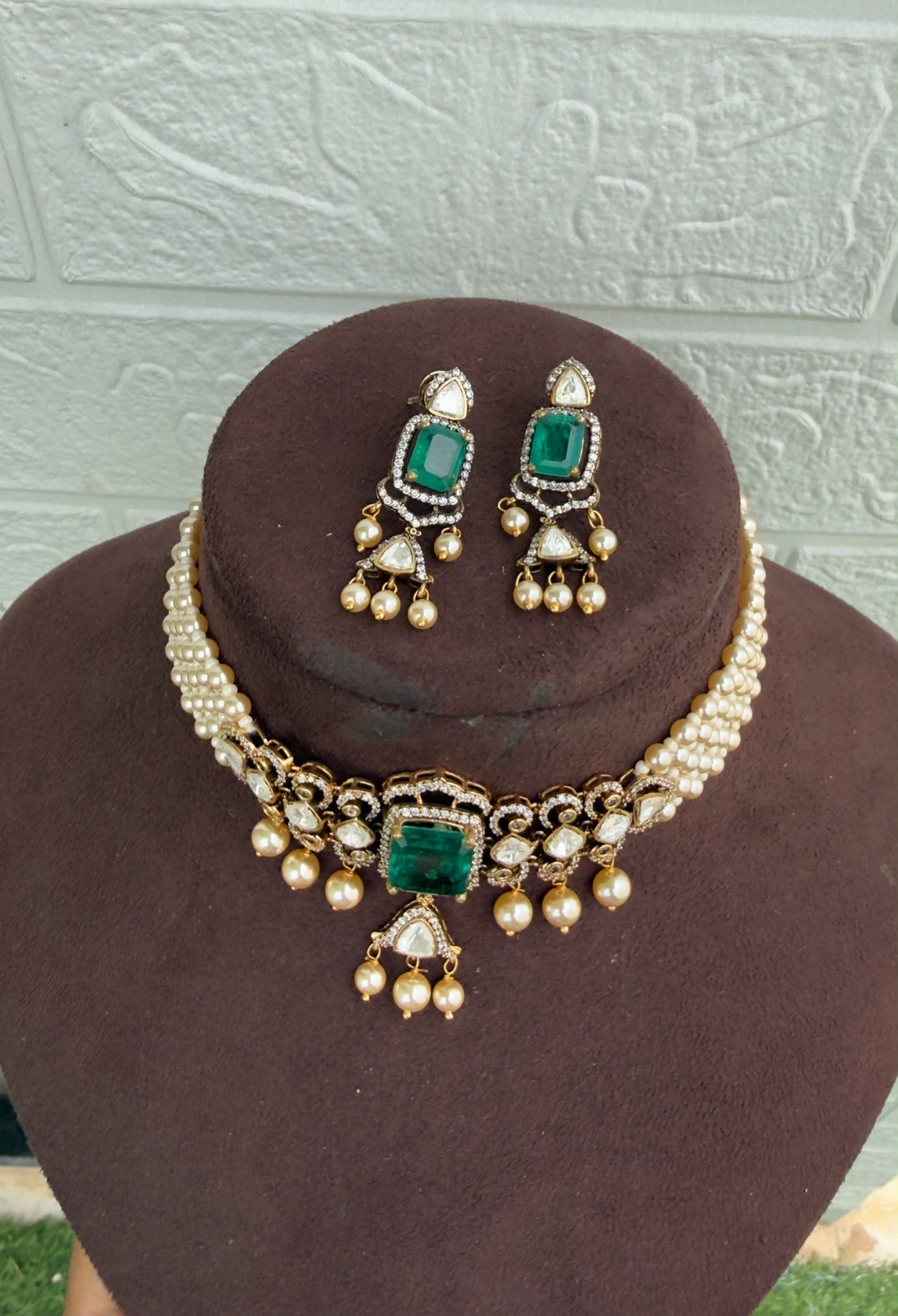 Diamond look alike real polki Designer necklace