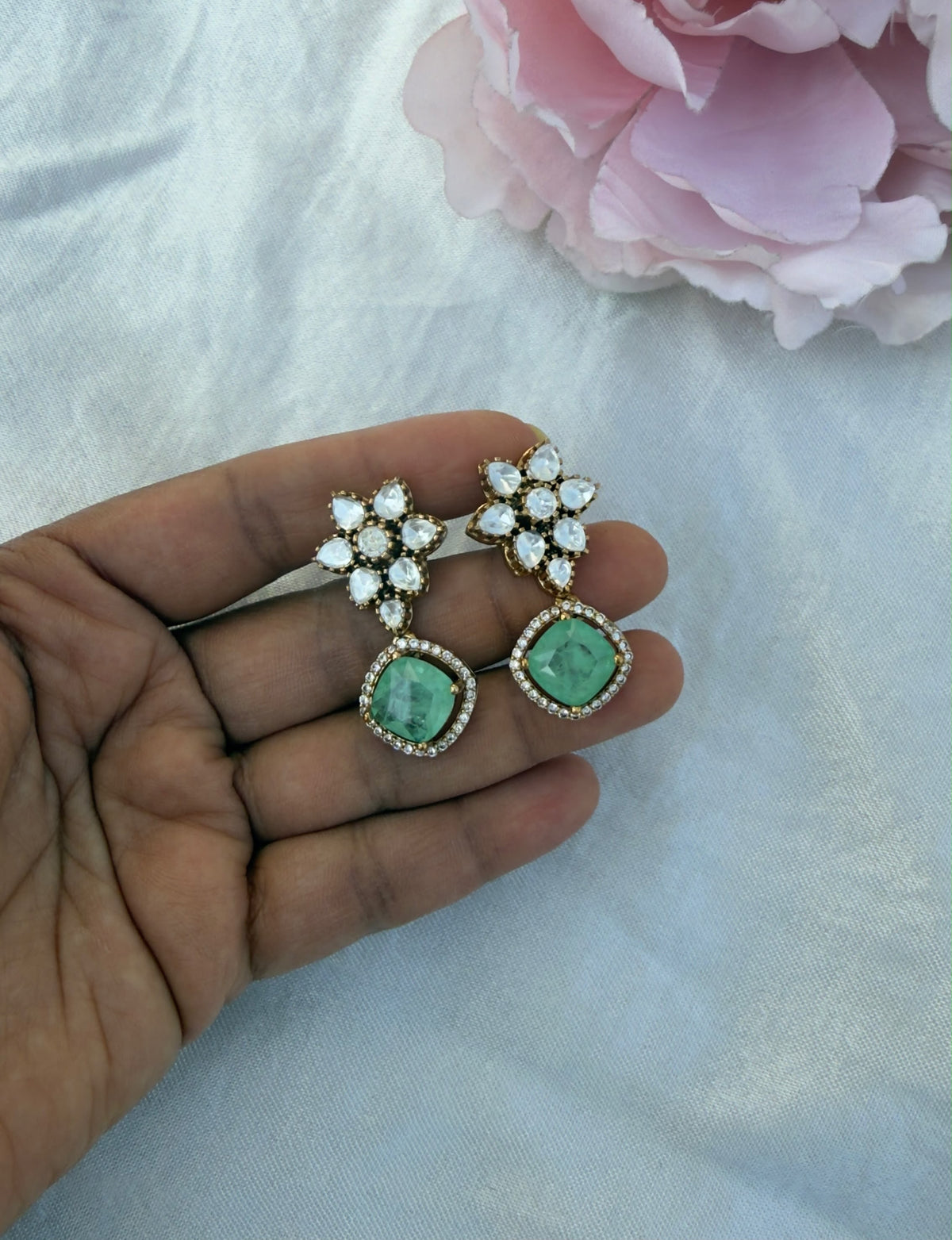 Moissanite flower affordable drop earrings