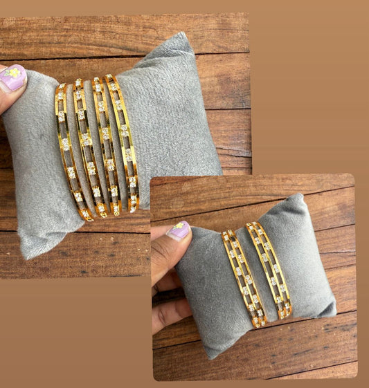 Combo of 6 gold plated stone bangles